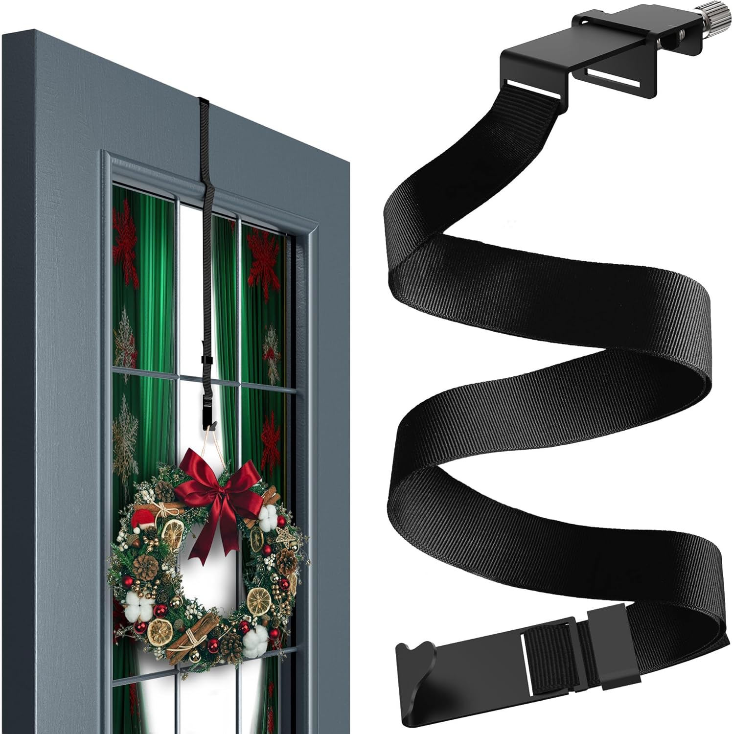 Menz Adjustable Wreath Door Hanger 19" Black Over the Door Wreath Hanger for Glass Window Front Door Non-Scratch Decoration Holder 22 LB for Christmas, Hook for Decorative Easy Store Halloween