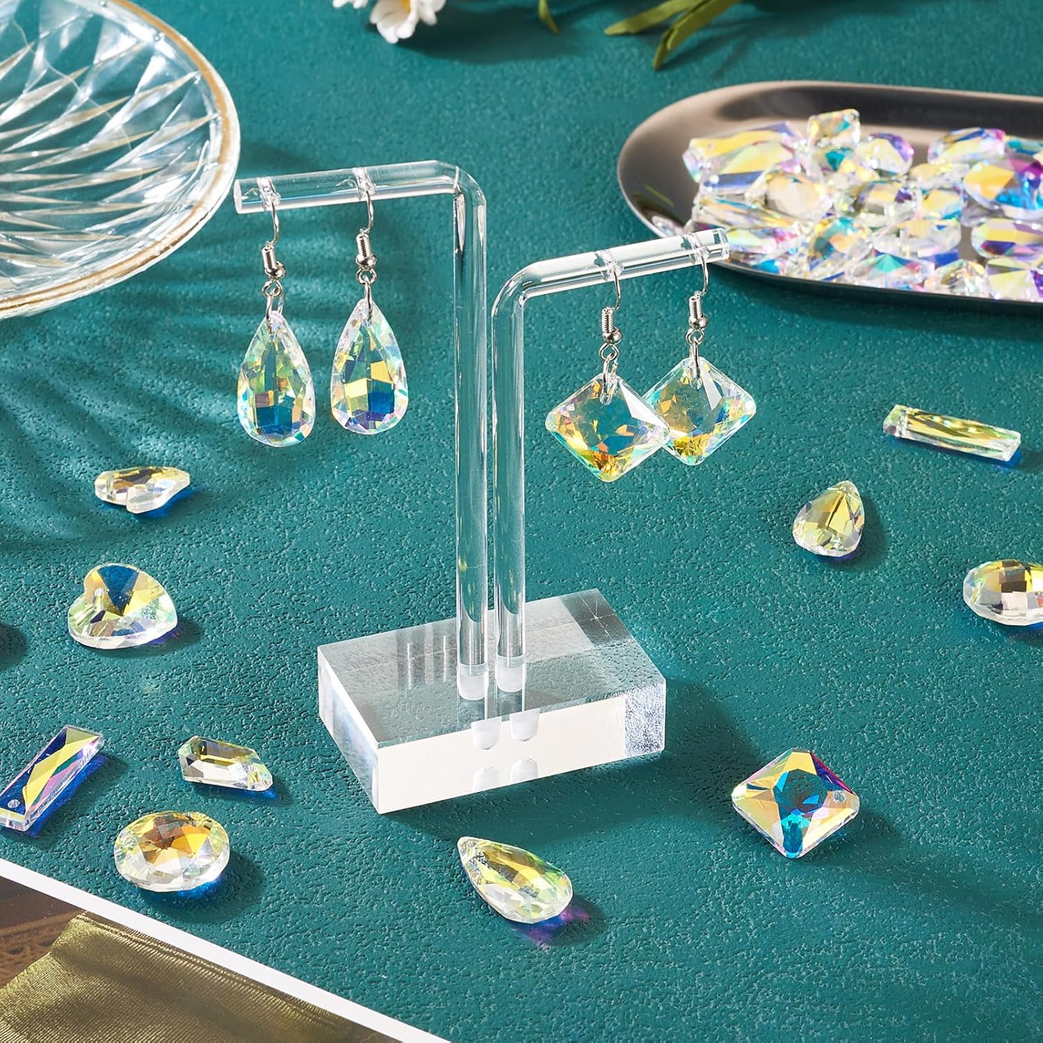 KISSITTY Iridescent Glass Charms 54pcs Crystal Faceted Teardrop Hart Flower Square AB Color Pendant Ornaments for Jewelry Making DIY Necklaces Bracelets Earrings Crafts Hanging Decorations image 3
