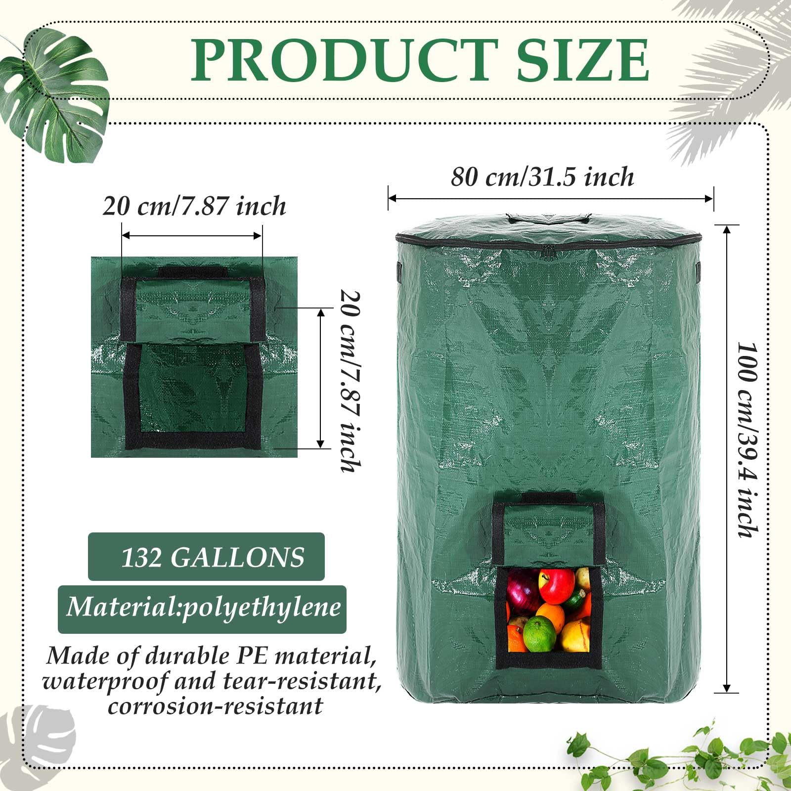 Berlune 4 sacchetti riutilizzabili per rifiuti da giardino, resistenti, con coperchio e manici, sacchetti per rifiuti da giardino, per esterni, rifiuti, foglie, rifiuti, erba e ritagli (300 litri)