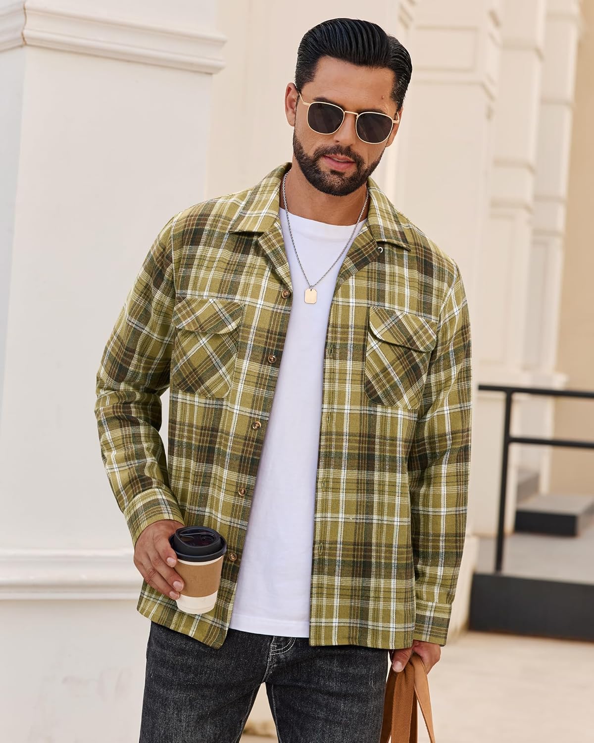 Alimens & Gentle Mens Flannel Shirts Long Sleeve Casual Plaid Button Down Shirt Jacket Work Daily Shackets with Pockets - Image 5