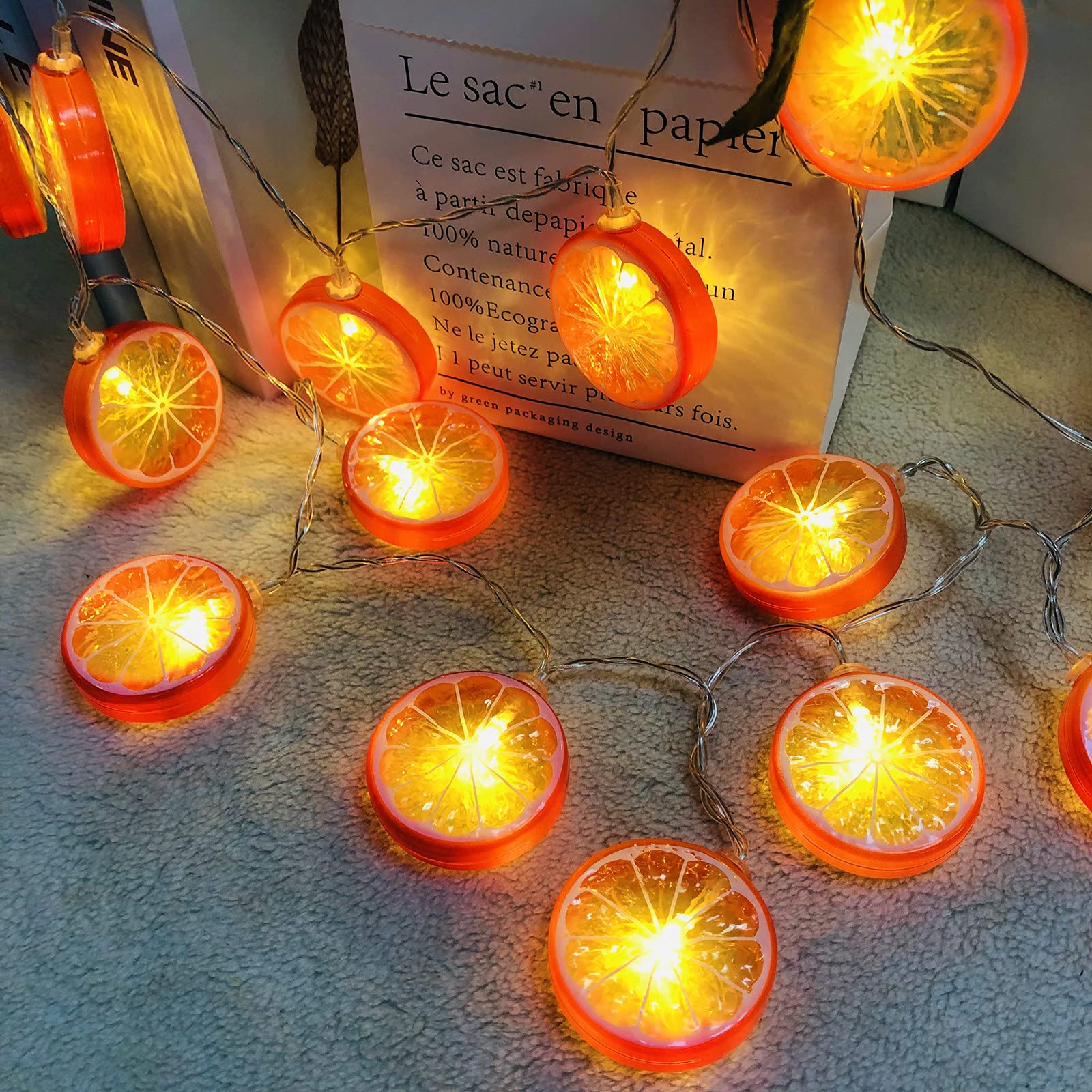 Riaxuebiy Orange Lemon Slice Fruit Theme Lemon Slice String Lights Rope Fairy Led Lamp Battery Powered Warm White For Christmas Holiday Party Decoration (, 10M/80Led)