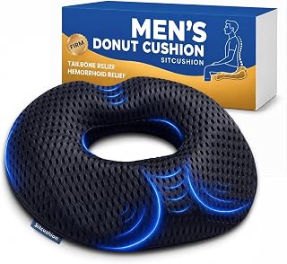 Firm Donut Pillow for Men, Hemorrhoid Cushion for Tailbone Pain & Prostate