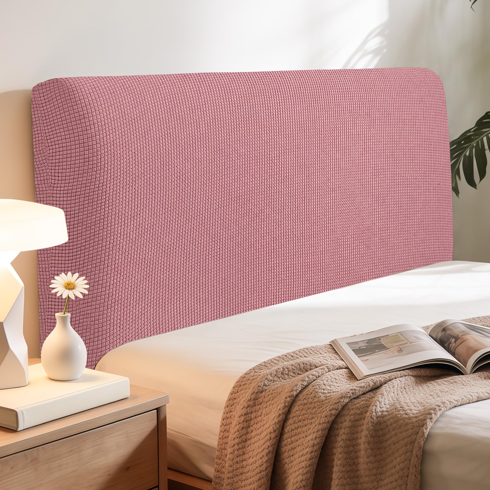 Niuoppy Bed Headboard Cover Fully Wrapped, Stretch Head Board Covers for Single Bed, Beds Headboard Protector Dustproof and Cat Scratch-proof (Pink, 150cm)