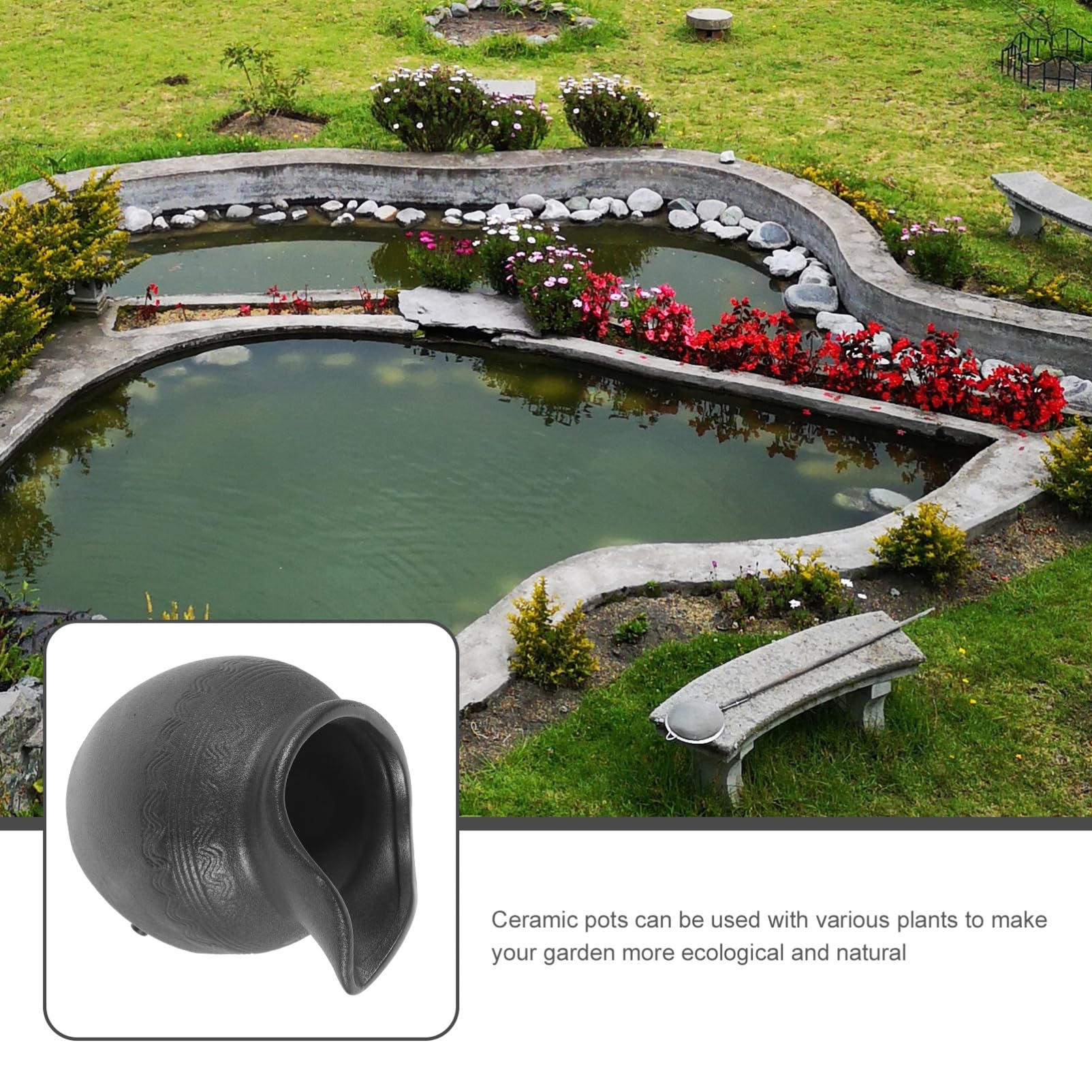 Gatuida Vaso Fontana da Giardino Decorativa in Ceramica Nera Fontane da Giardino Solari Sistema di Circolazione Efficiente per Outdoor