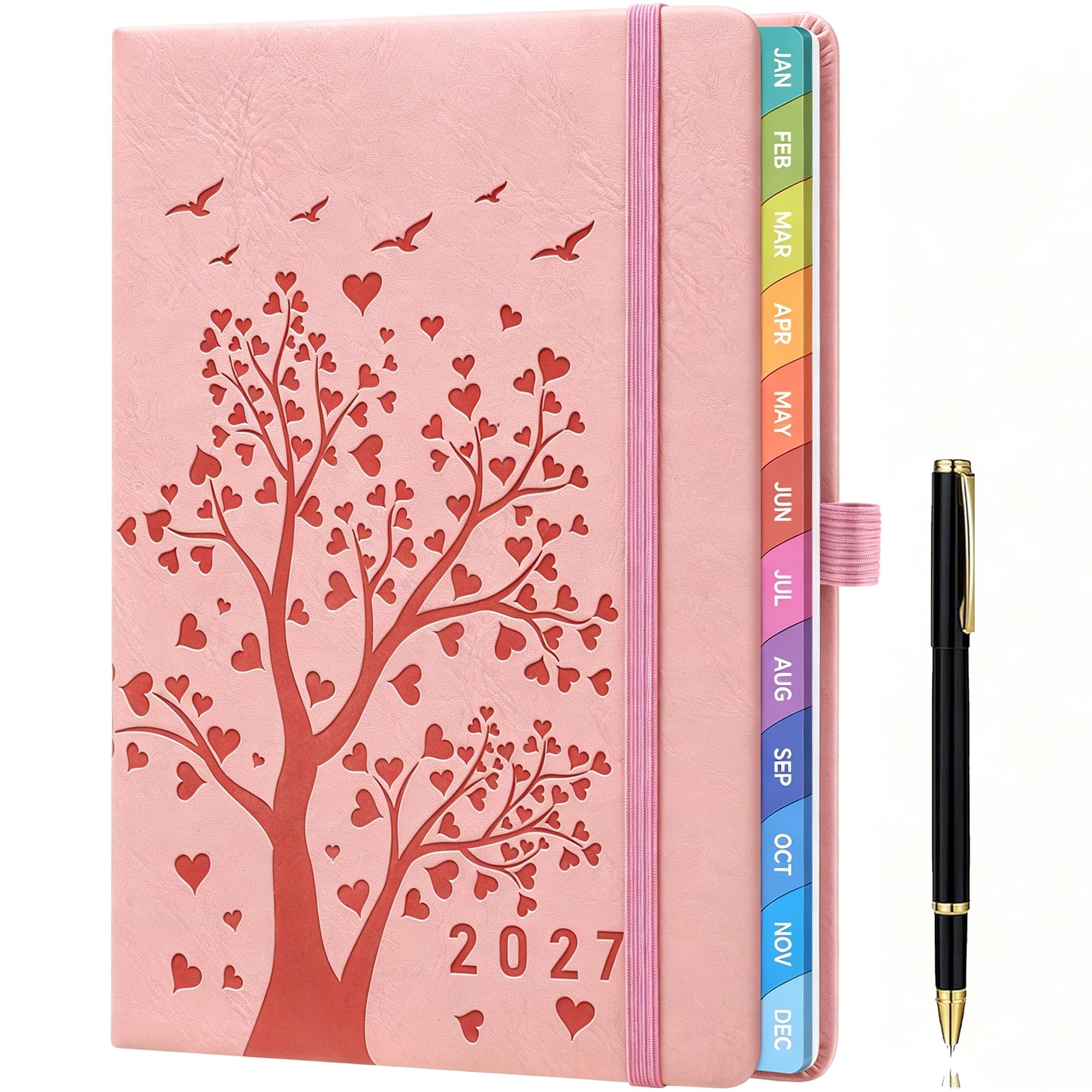 2027 Weekly Diary A5 – Week-to-View Planner with Elastic Closure, Pen Loop & Inner Pocket, 100 GSM Paper, Weekly Planner for Work, Appointments & Personal Organisation, Pink