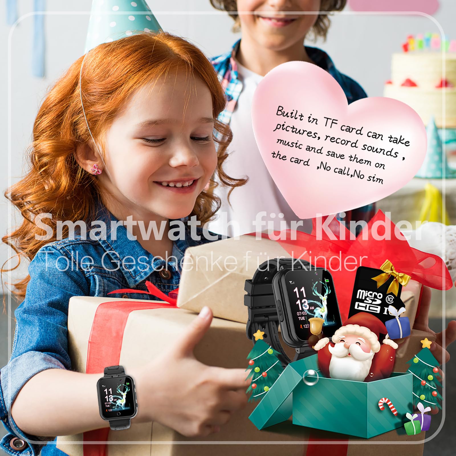 Kind Smartwatch 24-Spiel-Schritte 2 HD Kamera Mode für Kinder (schwarz)