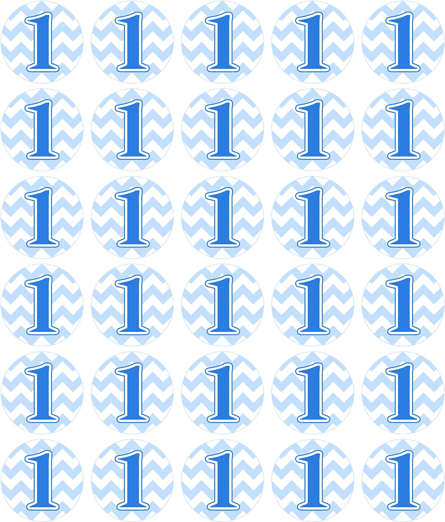 1st Birthday Boy Edible Cupcake Toppers Blue Cake Decorations