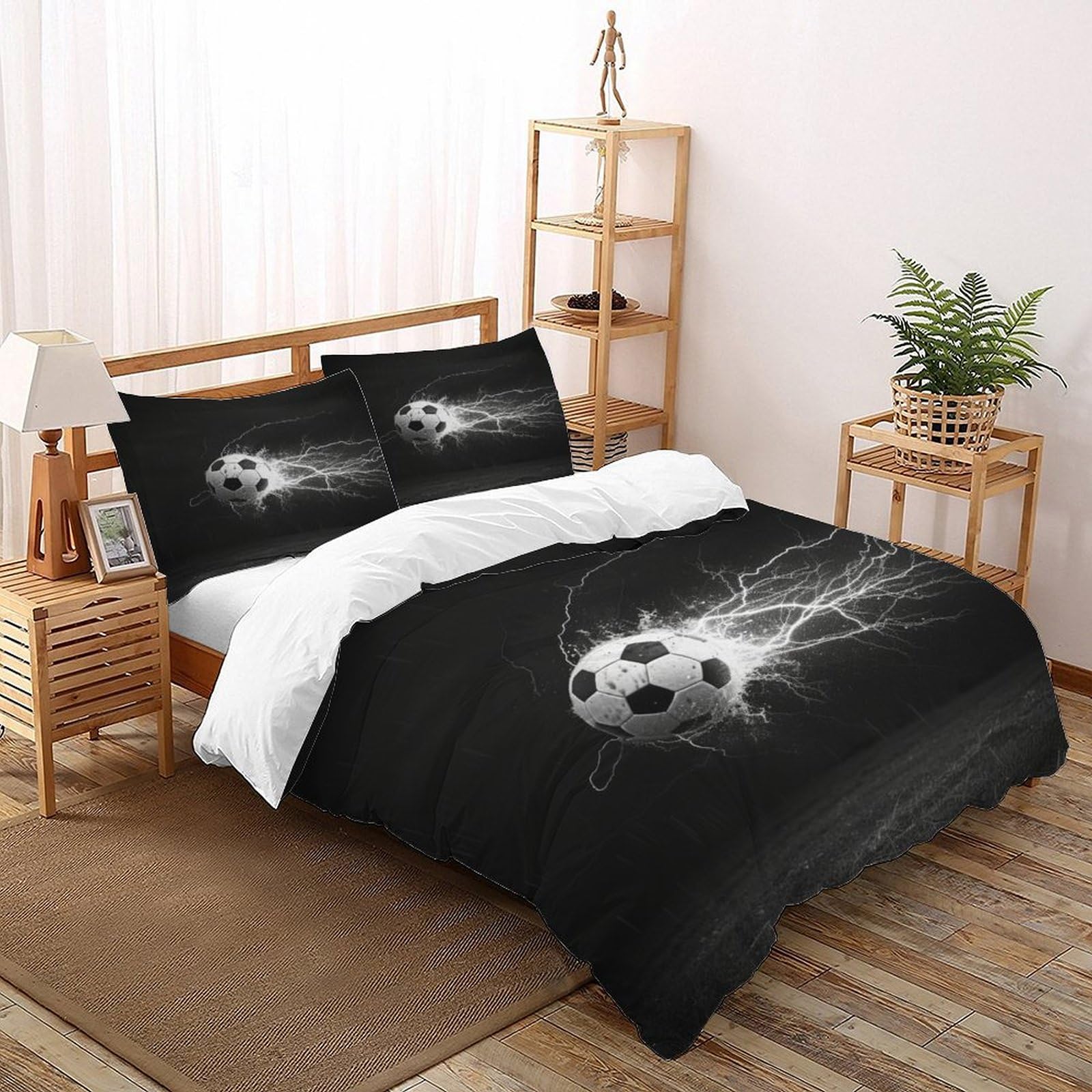 Parure de couette sports theme microfibre 260x220cm respirante et douce pour lit king size