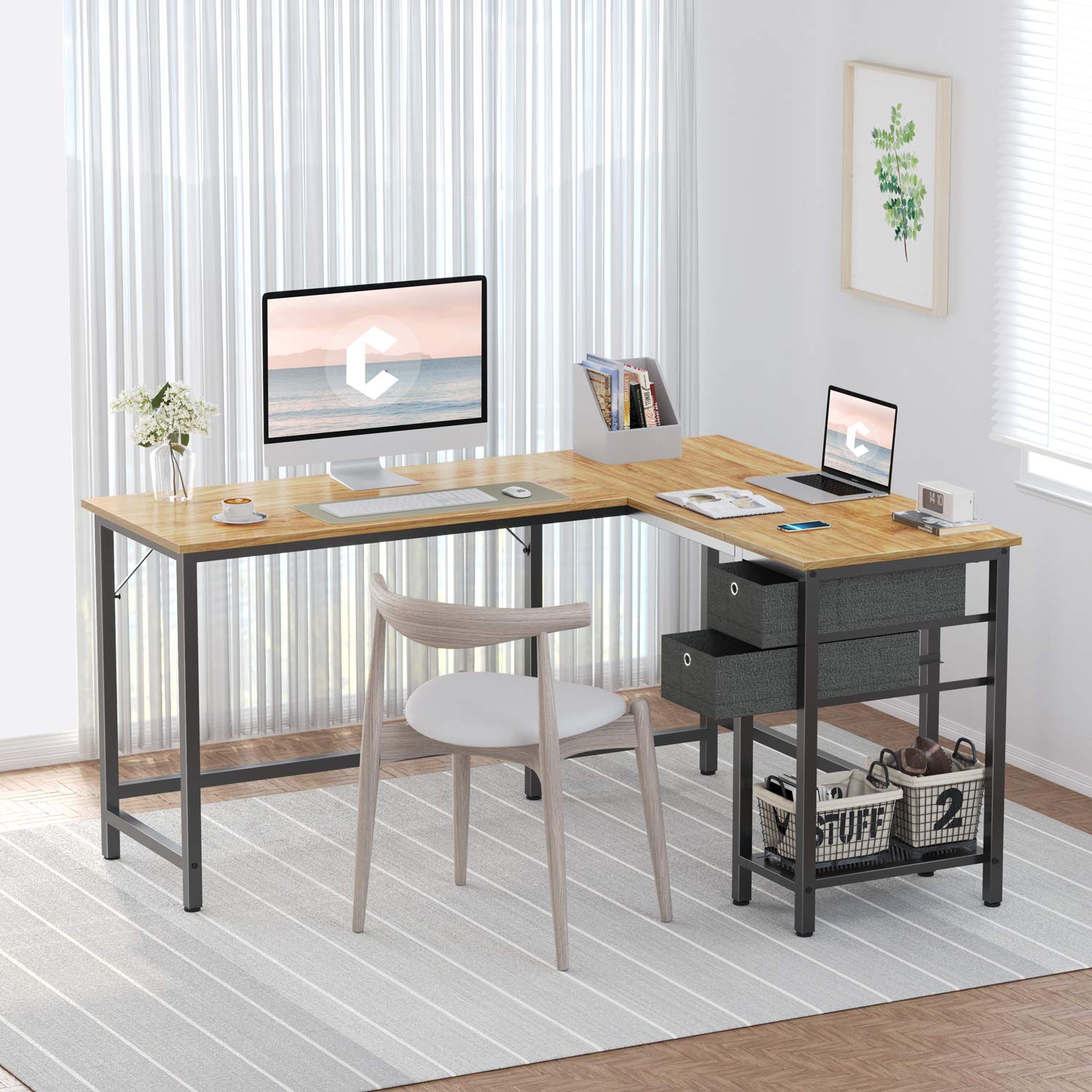Cubiker LShaped Computer Desk, Home Office Corner Desk with NonWoven