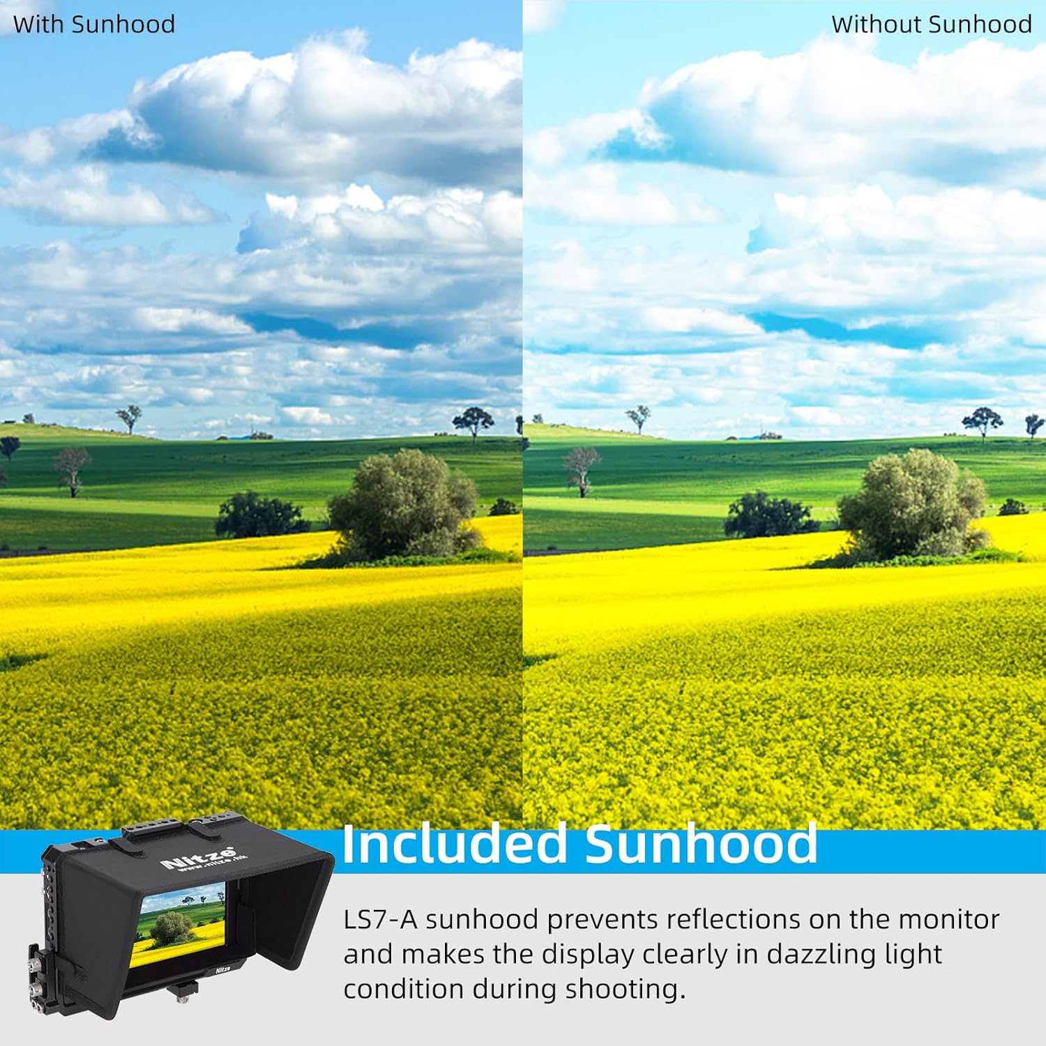 Nitze Cage for Blackmagic Design Video Assist 7" 12G Monitor with Sunhood, HDMI Cable Clamp and USB-C Cable Clamp - JT-B02B