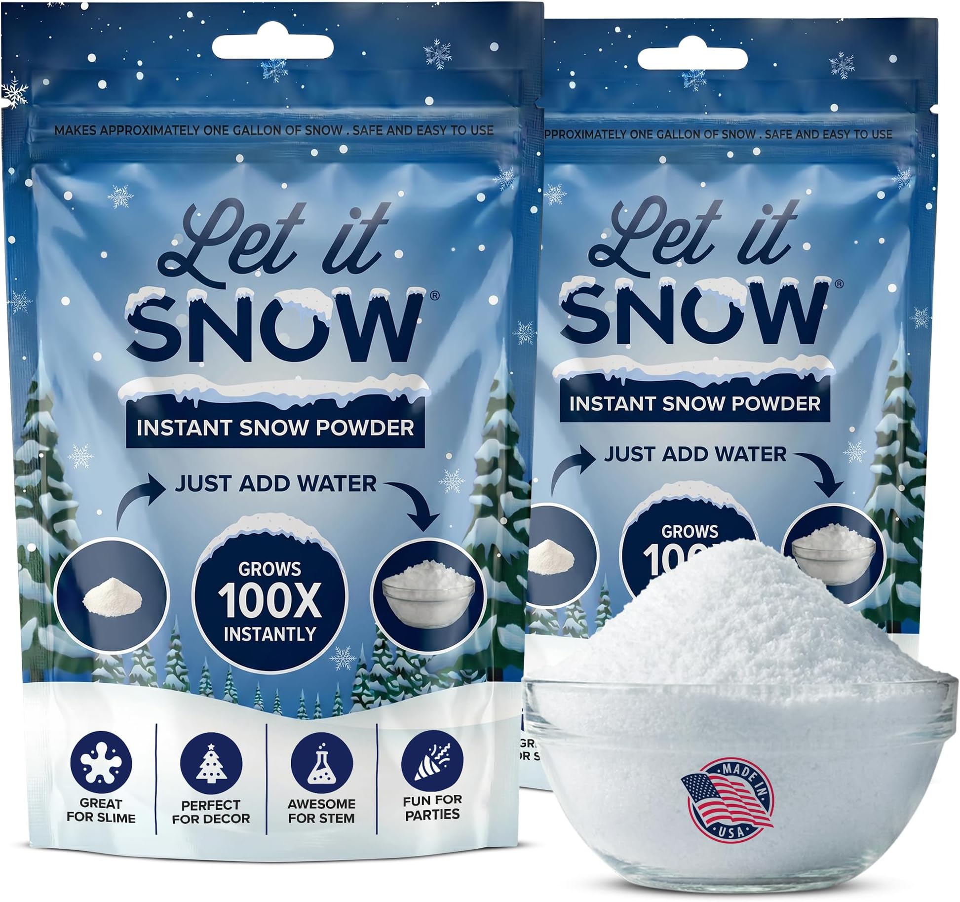 Instant Fake Snow for Slime Made in USA Safe & Easy Artificial Snow Powder