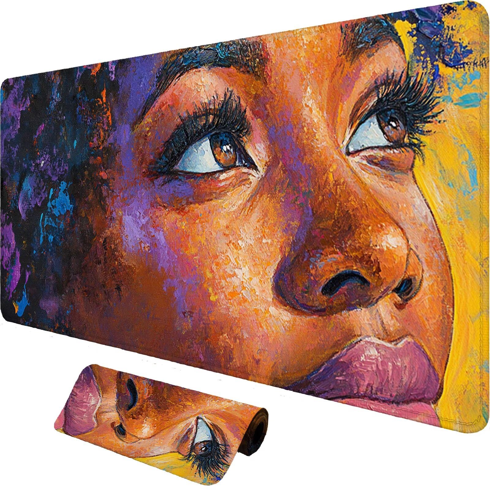 Tappetino Mouse Gaming XXL 1200x600x3mm,Tappetino Mouse Africa Design con Bordi Cuciti,Ragazza Mouse Pad Gaming Accessori per Migliora Precisione e Velocità,Extended Keyboard Pad per Scrivania,o-1901
