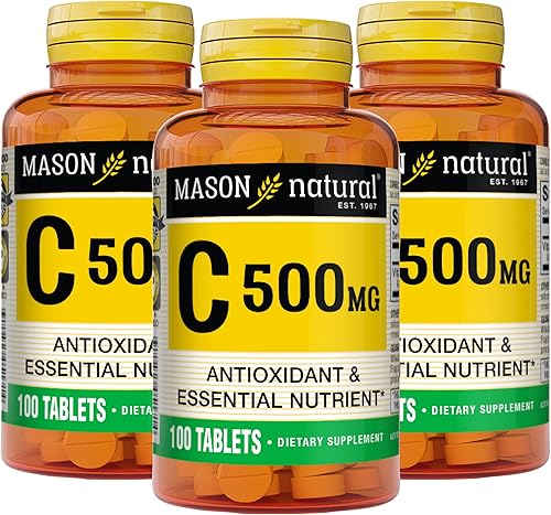 Mason Natural Vitamina C 500 mg - Apoya el sistema inmunológico saludable antioxidante y nutrientes esenciales 100 tabletas paquete de 3