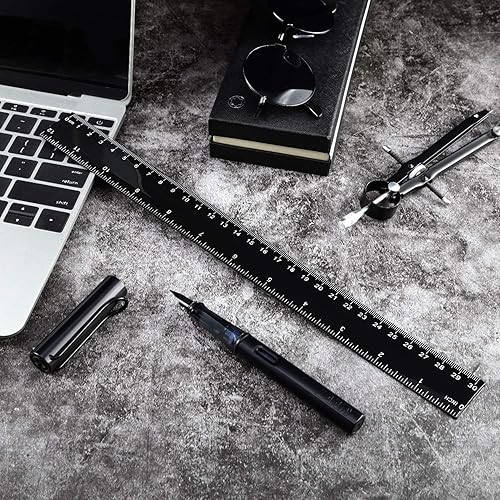 Miniatura 4 de eBoot Regla de plástico Regla recta Herramienta de medición de plástico 12 pulgadas, 2 piezas (negro)