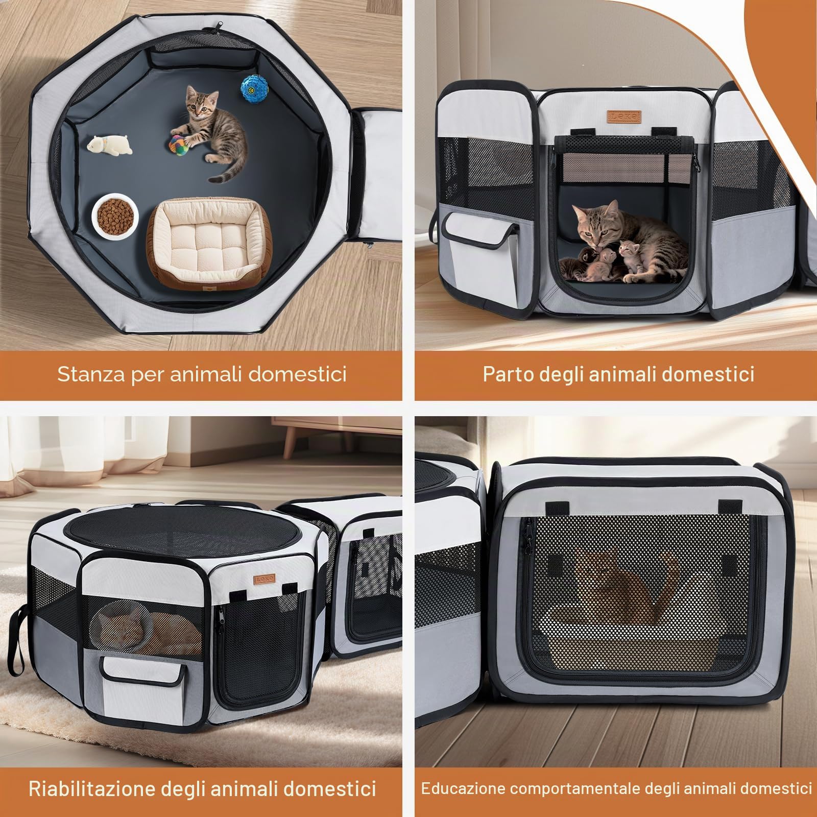 Recinto per Gatti da Interno - 120 cm x 40 cm Portatile, Recinto Gatti 2 in 1 per Interno ed Esterno, Ideale per Cuccioli e Piccoli Animali, Box per Cat con Borsa Trasporto