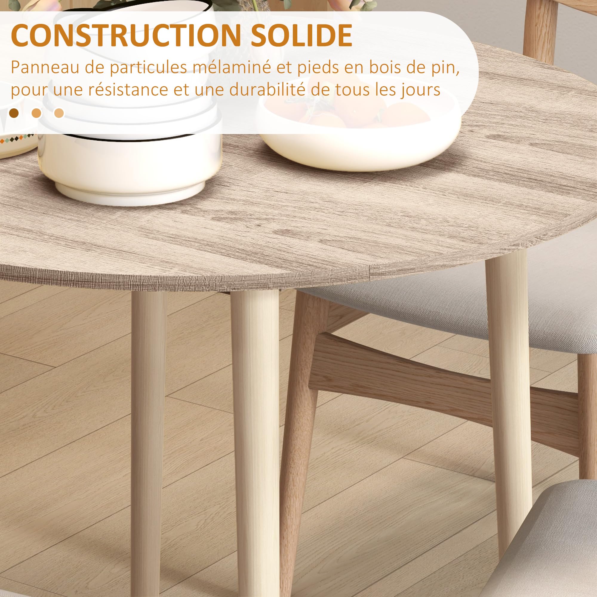 HOMCOM Mesa Plegable Redonda abatible para 4, Moderna, Natural