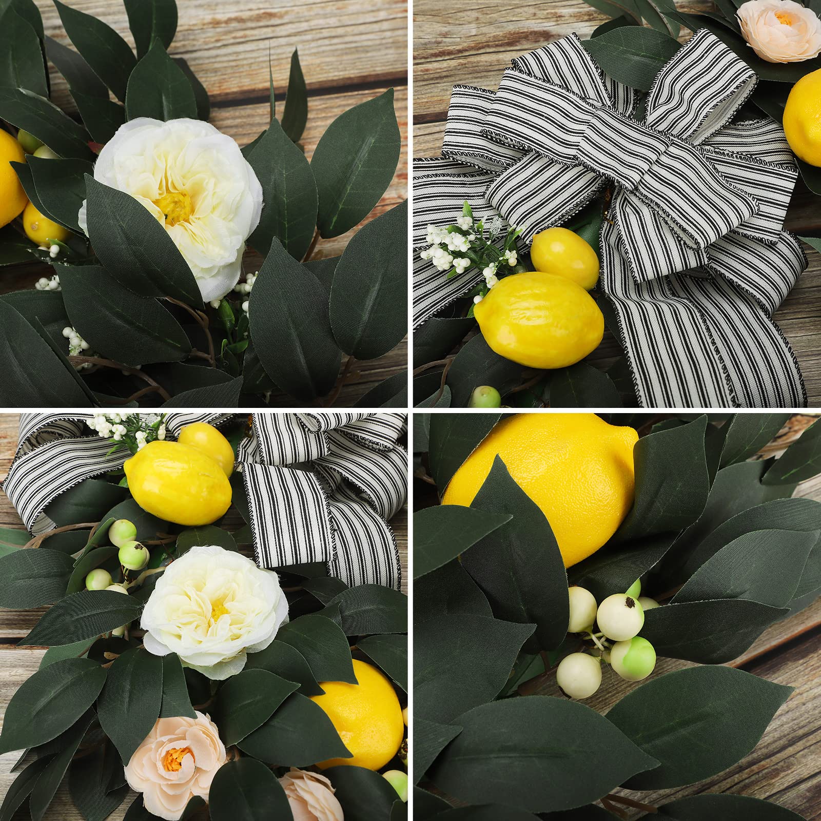 Amazon｜フロントドア用人工レモンリース 19.7インチ イエロー 春の花