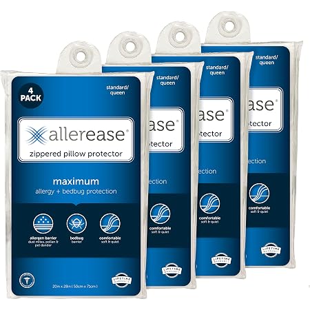AllerEase Ultimate Pillow Protectors - Standard/Queen Size, 4-Pack, White