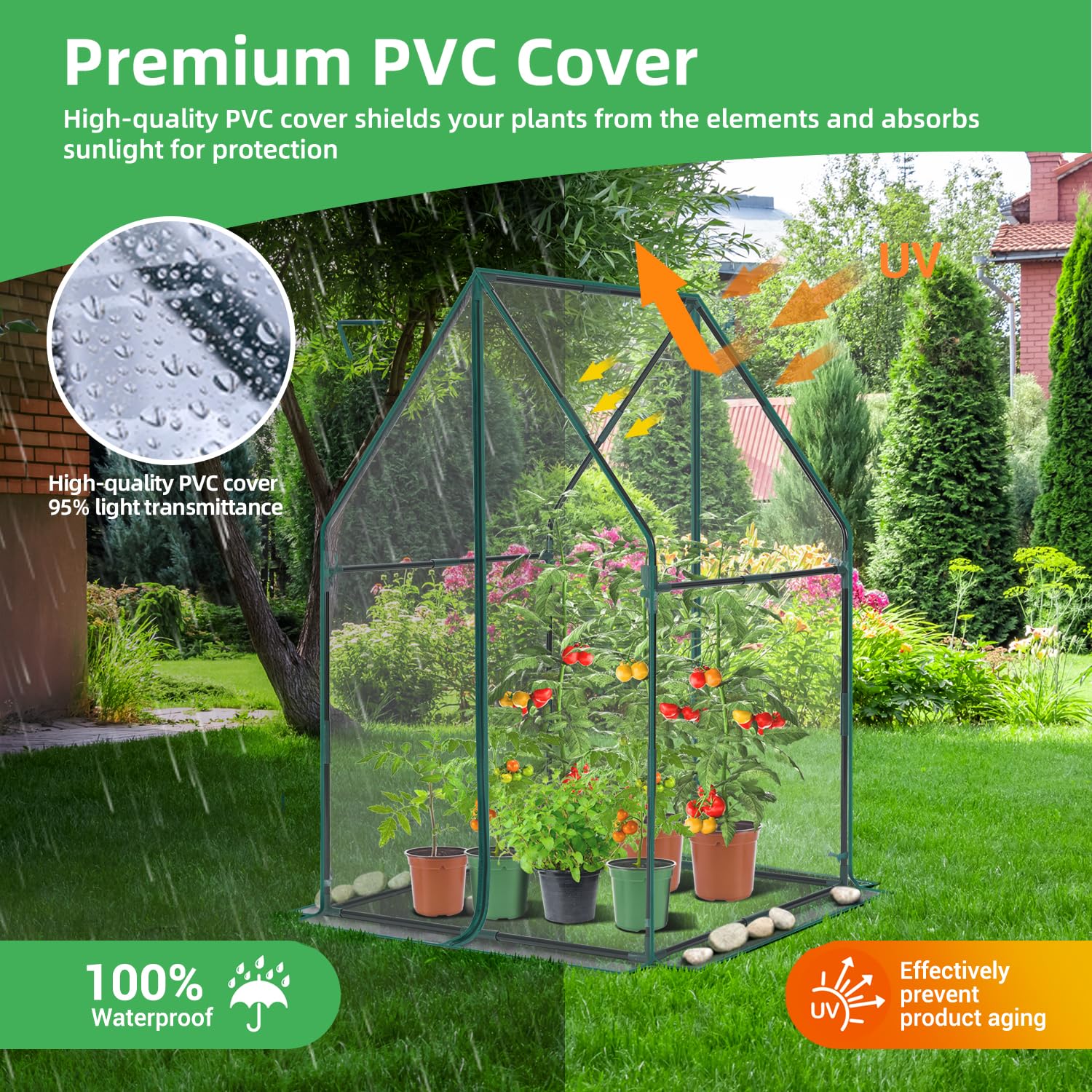 Ohuhu - Mini invernadero para interiores y exteriores: invernadero portátil con almohadilla impermeable para plantas pequeñas, germinación de vivero, 36 x 36 x 58.5 pulgadas, cubierta de PVC