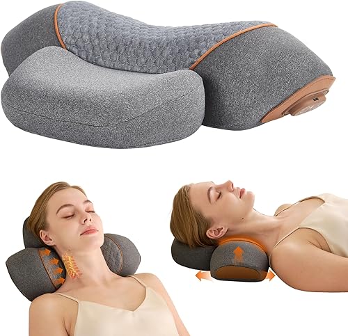 Almohada masajeadora de cuello recargable 3 en 1 para aliviar el dolor de tejido profundo con calor, tracción, masajeador de vibración, corrector de
