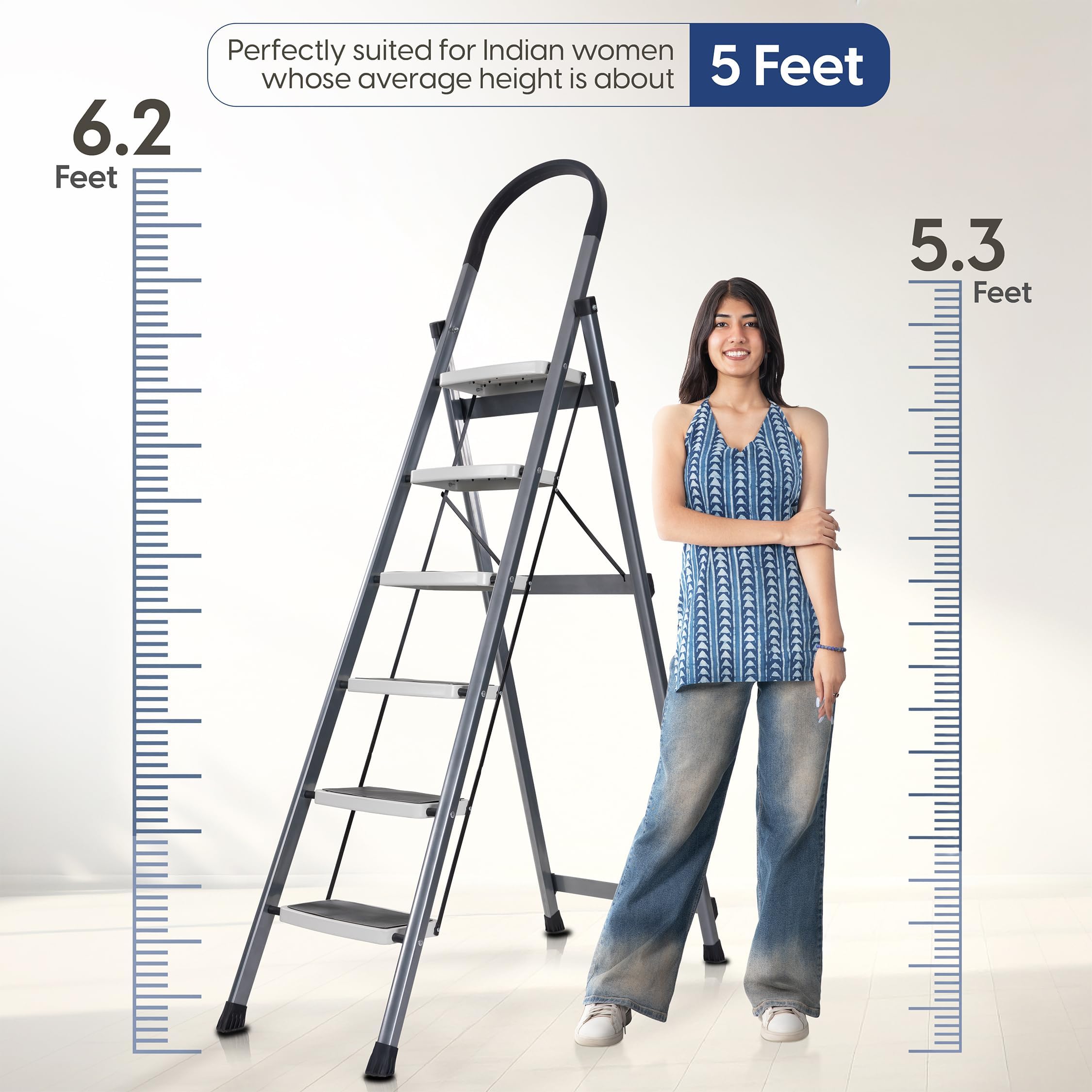 HOUZA Steel Ladder - 6 Steps, Foldable & Secure -4