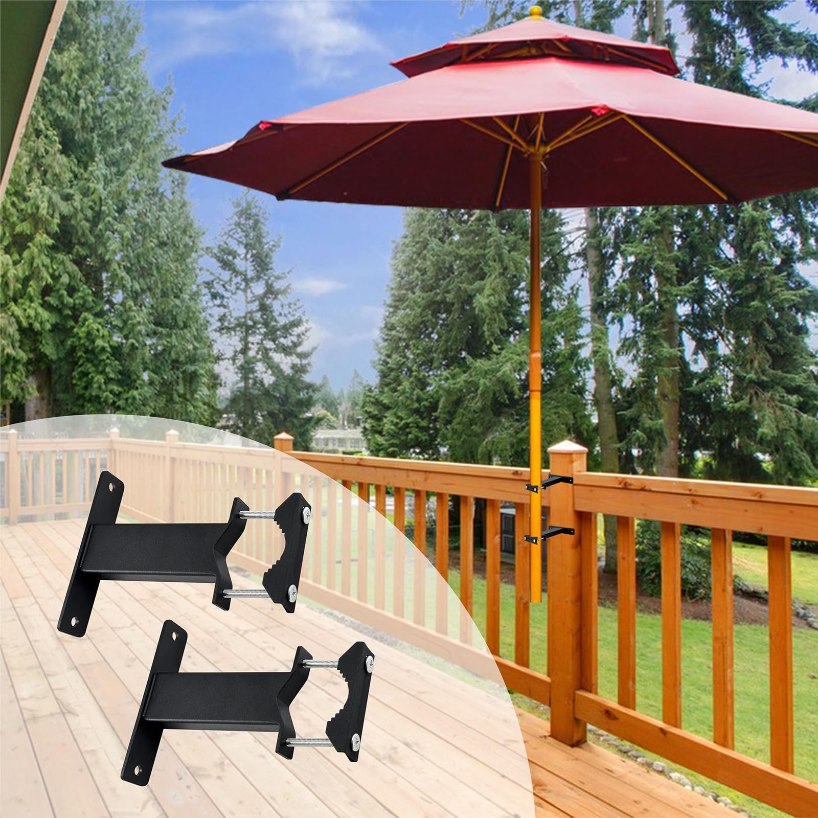 VANROUG Parasolklembeugel, terrasparapluhouder, buitenklemmontagebeugel voor terrashekken, balkon of binnenplaats (3 stuks zwart