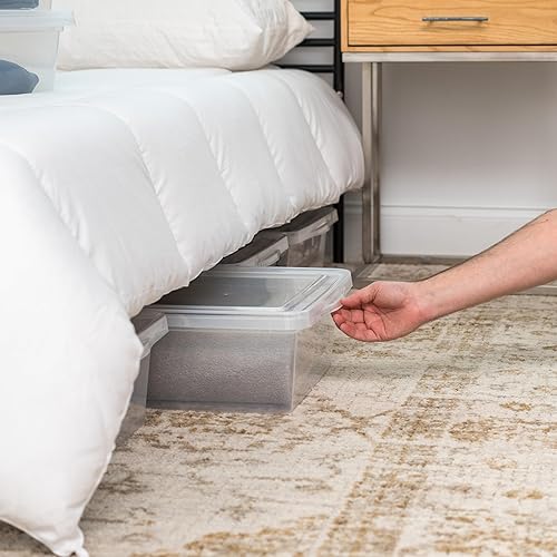 Miniatura 2 de IRIS USA - Contenedor de almacenamiento de plástico de 28 cuartos con tapa de pestillo caja de zapatos apilable apilable organizador de armario