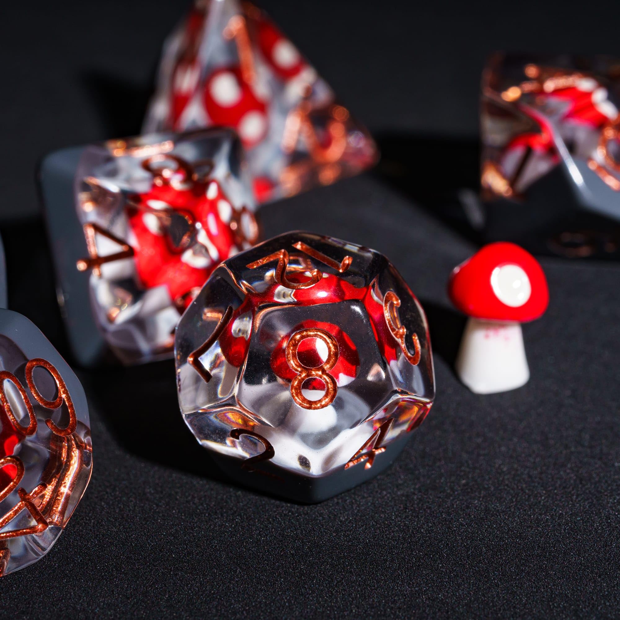 Cusdie 7-Piece Polyhedral DND Dice, D&D Dice Set for Dungeons and Dragons Role Playing Games RPGs(Red Mushroom) - Image 3