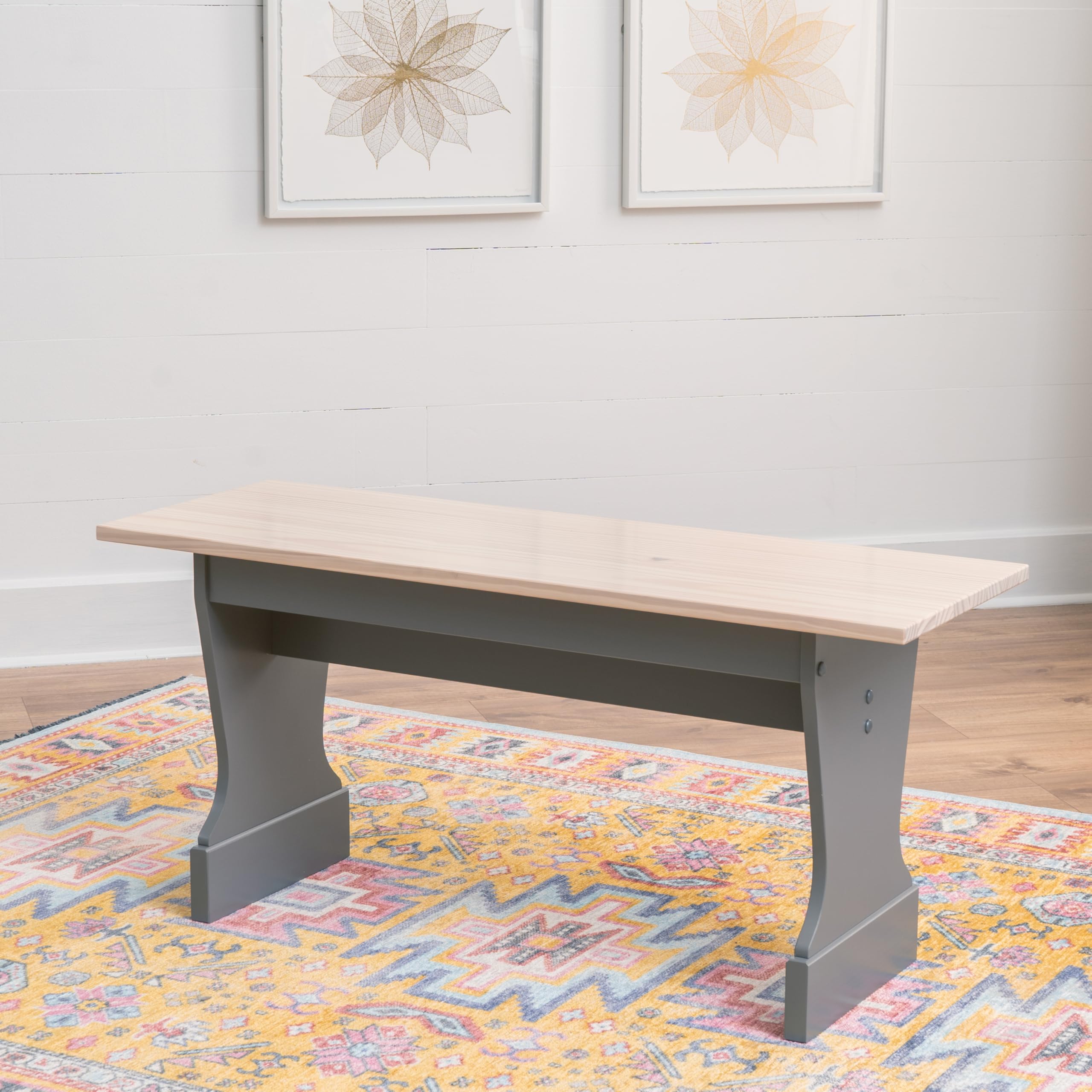 Linon Harris Grey and Maple Solid Pine Backless Dining Bench