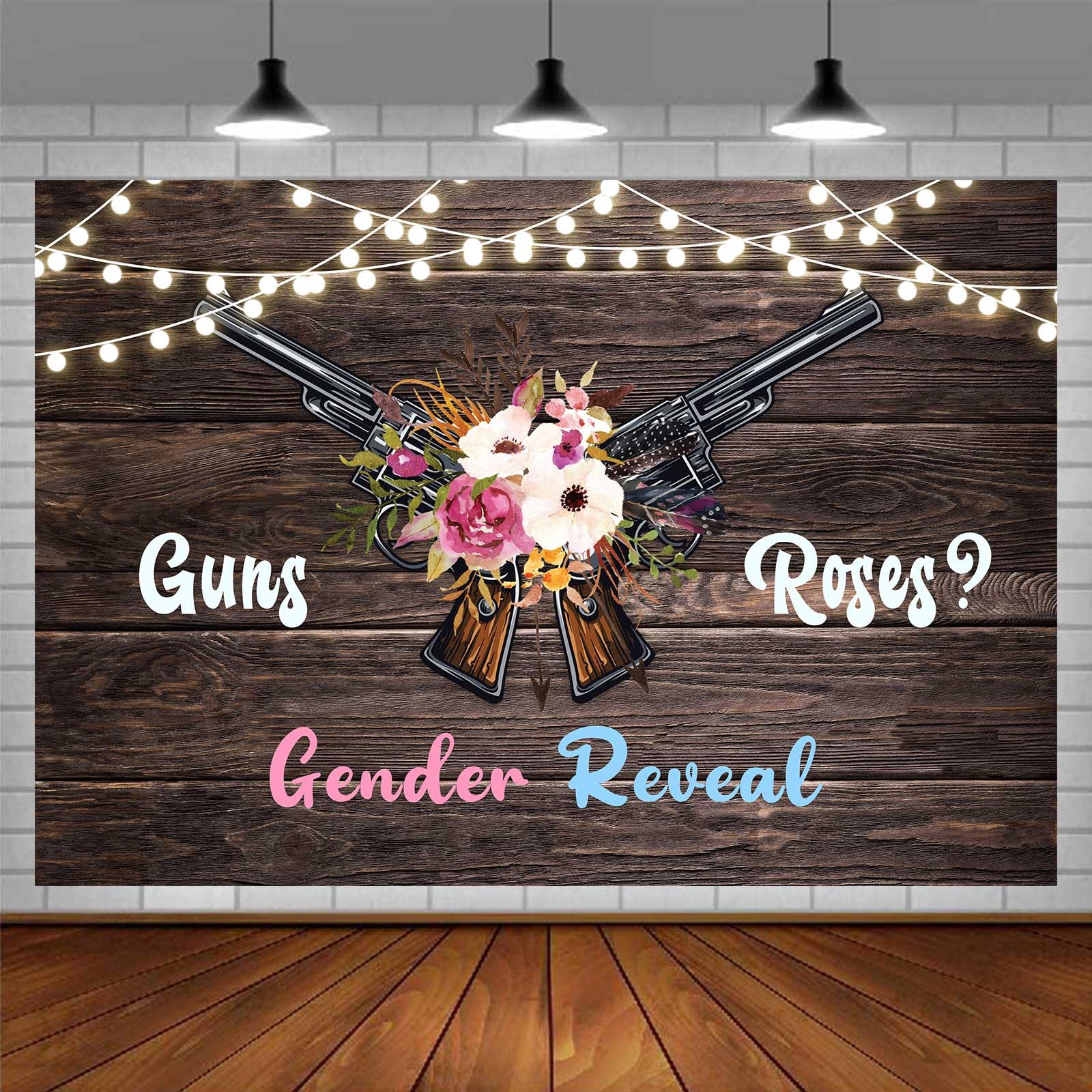Amazon.com : EMDSPR Guns or Roses Gender Reveal Party Backdrop, 7x5ft,  Rustic Wood Gun Flowers Baby Shower Photography Background Boy or Girl  Decorations Banner Photo Booth Props BJOKPR0331 : Electronics