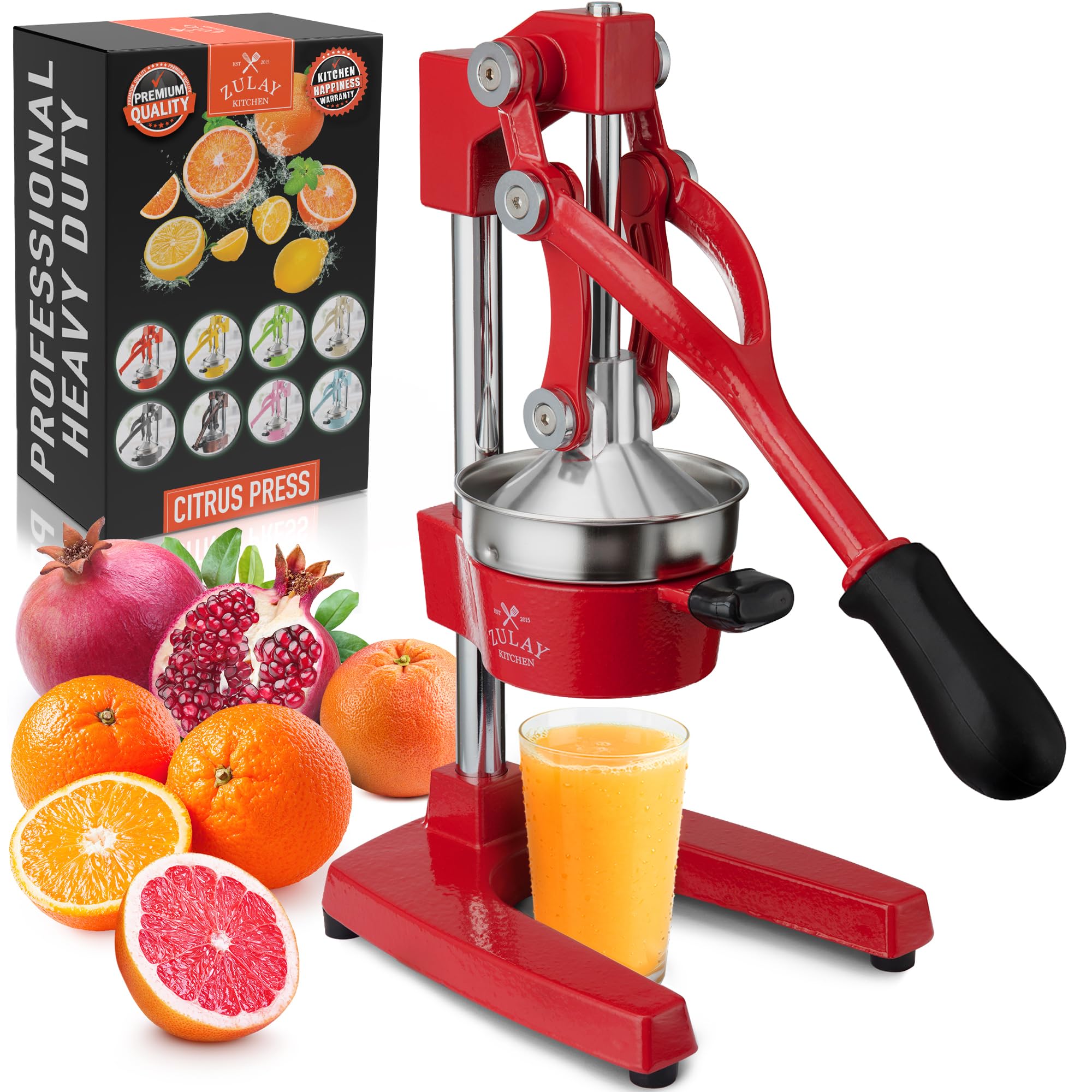 Zulay Kitchen Cast Iron Juicer, Orange Manual Juicer, Citrus Press, Red
