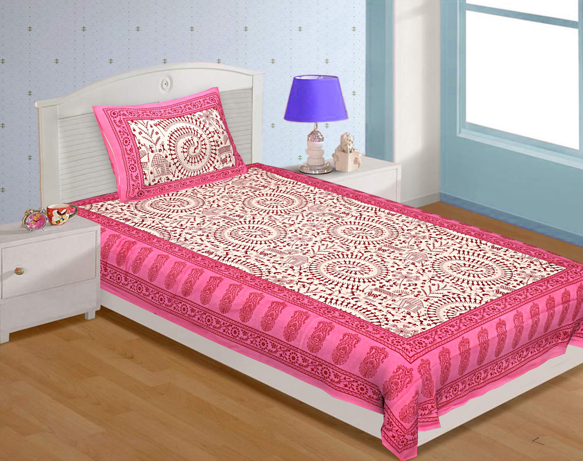 UNIBLISSCotton 144 TC Bedsheet (Single_Pink)