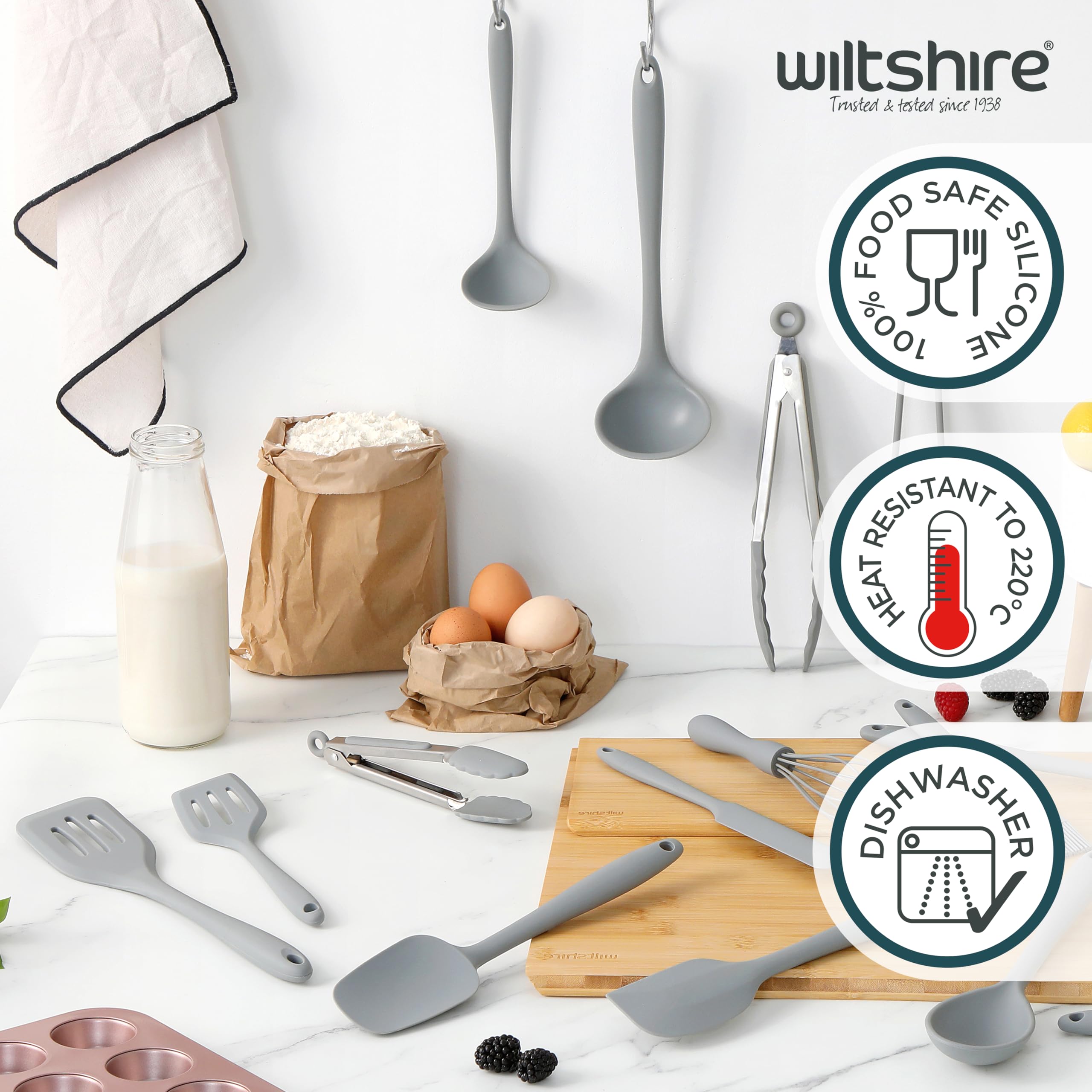 Wiltshire Silicone Slotted Turner, Flipping & Turning Tool, Fish Slice, Cooking & Serving Spatula, Heat-Resistant Utensil, Non-Stick, Non-Scratch, Pebble Grey, 29.5x6.9x1.7cm - Image 3