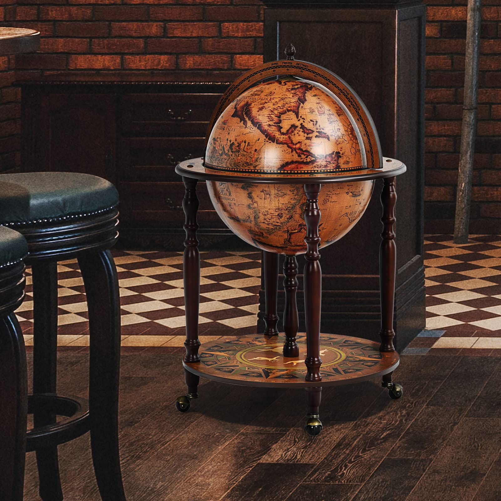 GIANTEX Globusbar Hausbar Antik, Barwagen Globus mit Rollen & Deckel, Cocktailbar Wiskybar Weltkugel mit Bodenplatte, Barschrank Globus Weinregal Weinschrank Minibar, Tischbar Dekobar für Küche