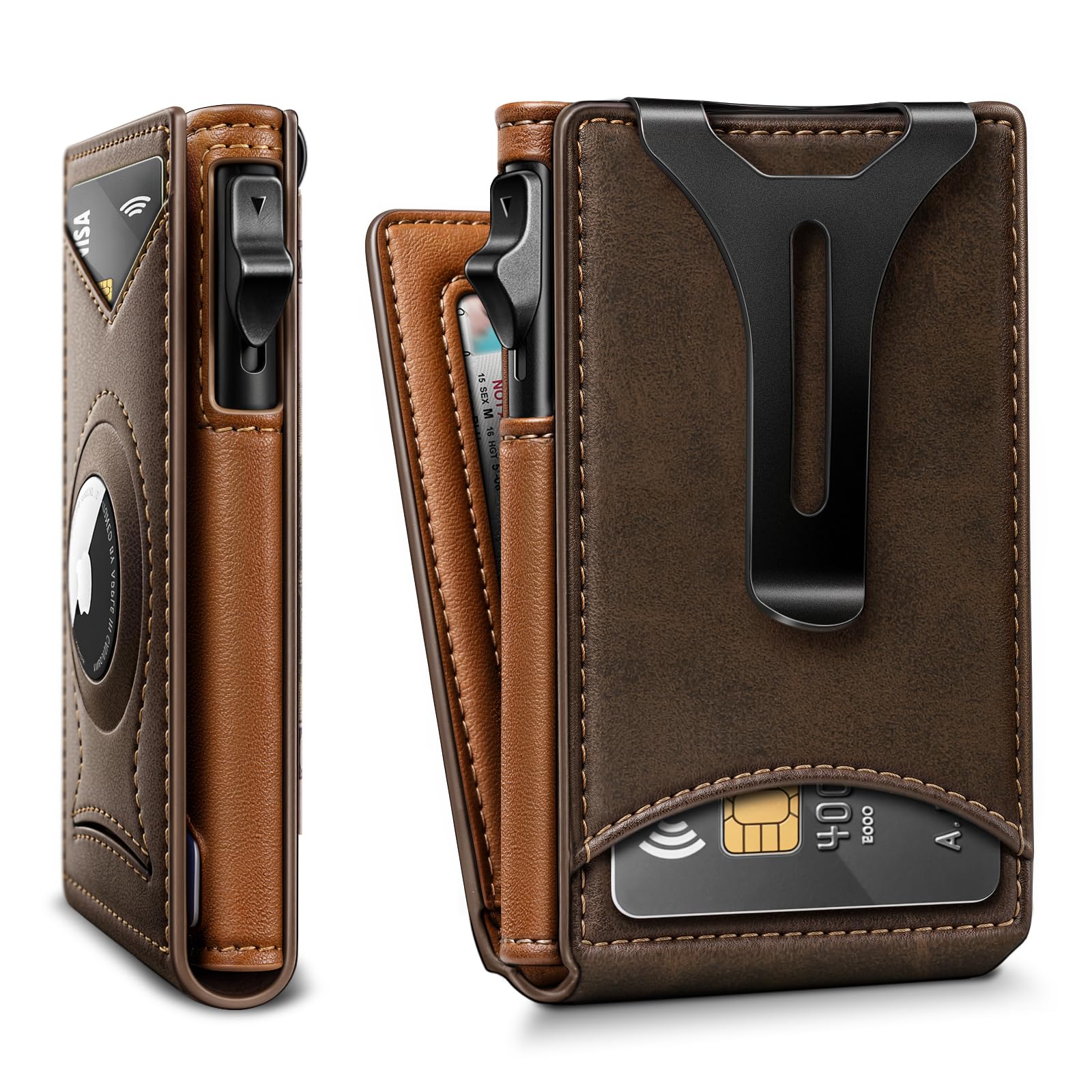 BULLIANT Men Slim Magnetic Leather Airtag Wallet Metal Case Money Clip | RFID Blocking | Easy Pop-up Access | Gift Boxed