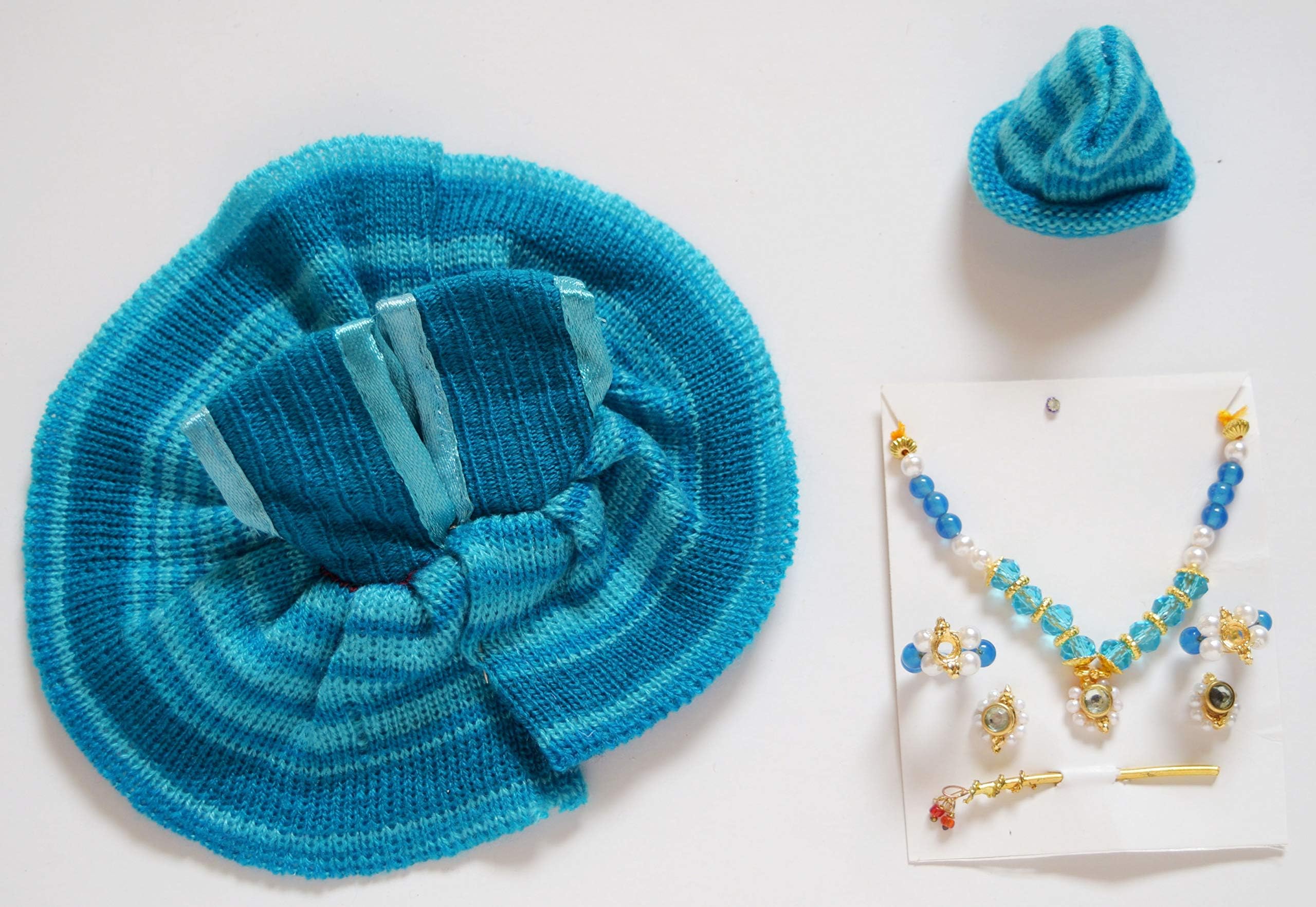 Handmade Blue Colour Wool Bal Krishna Dress and Ornaments for 1 To 3" Laddu Gopal Idol (15)