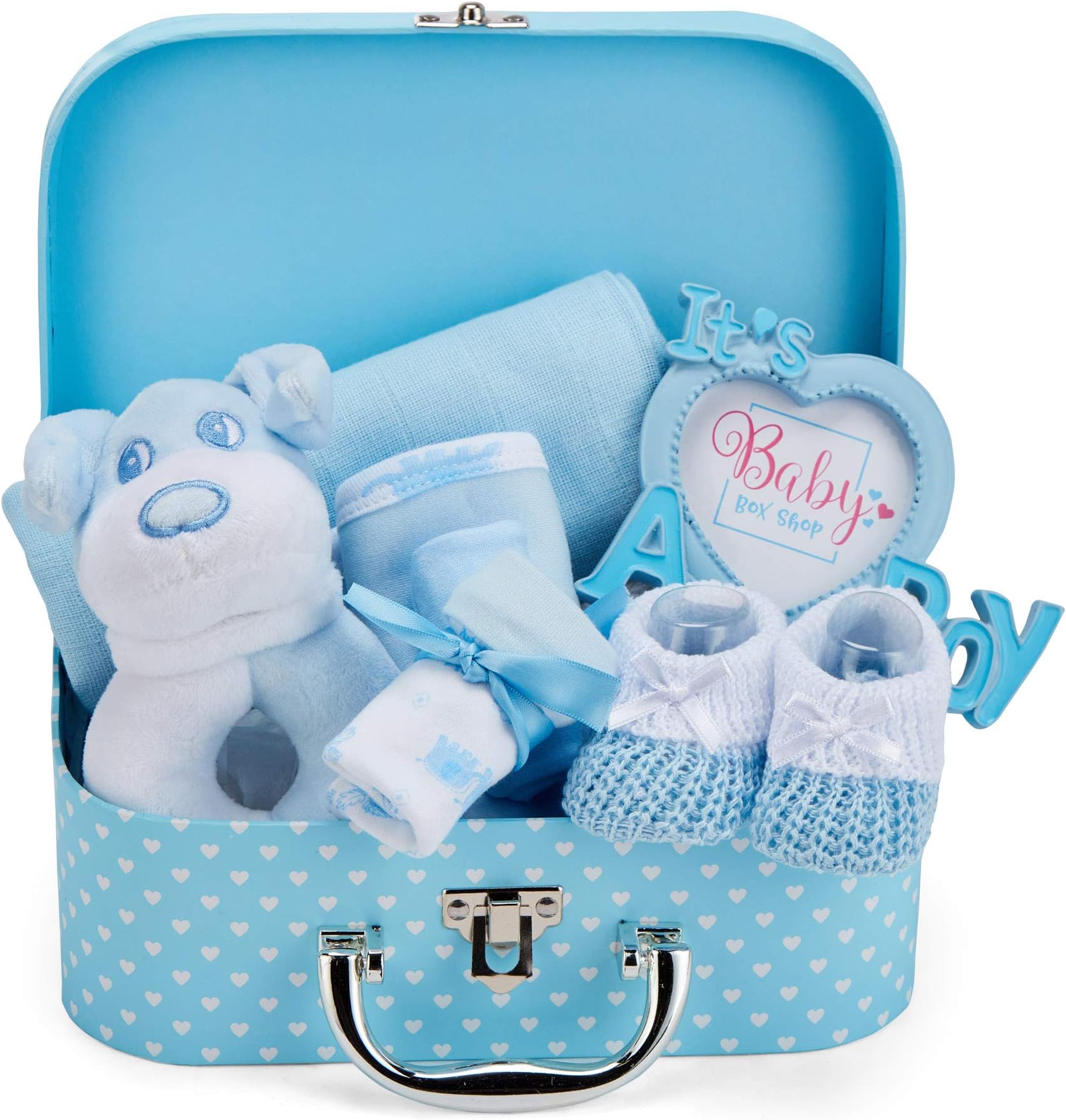 Baby Box Shop Baby Gift Set - Its a Boy Gift, Gifts for Newborn Boy, Baby Gift Box, Newborn Essentials Must Haves - Baby Boy Keepsake Box, Newborn Gift Box, Unique Baby Boy Gift Set