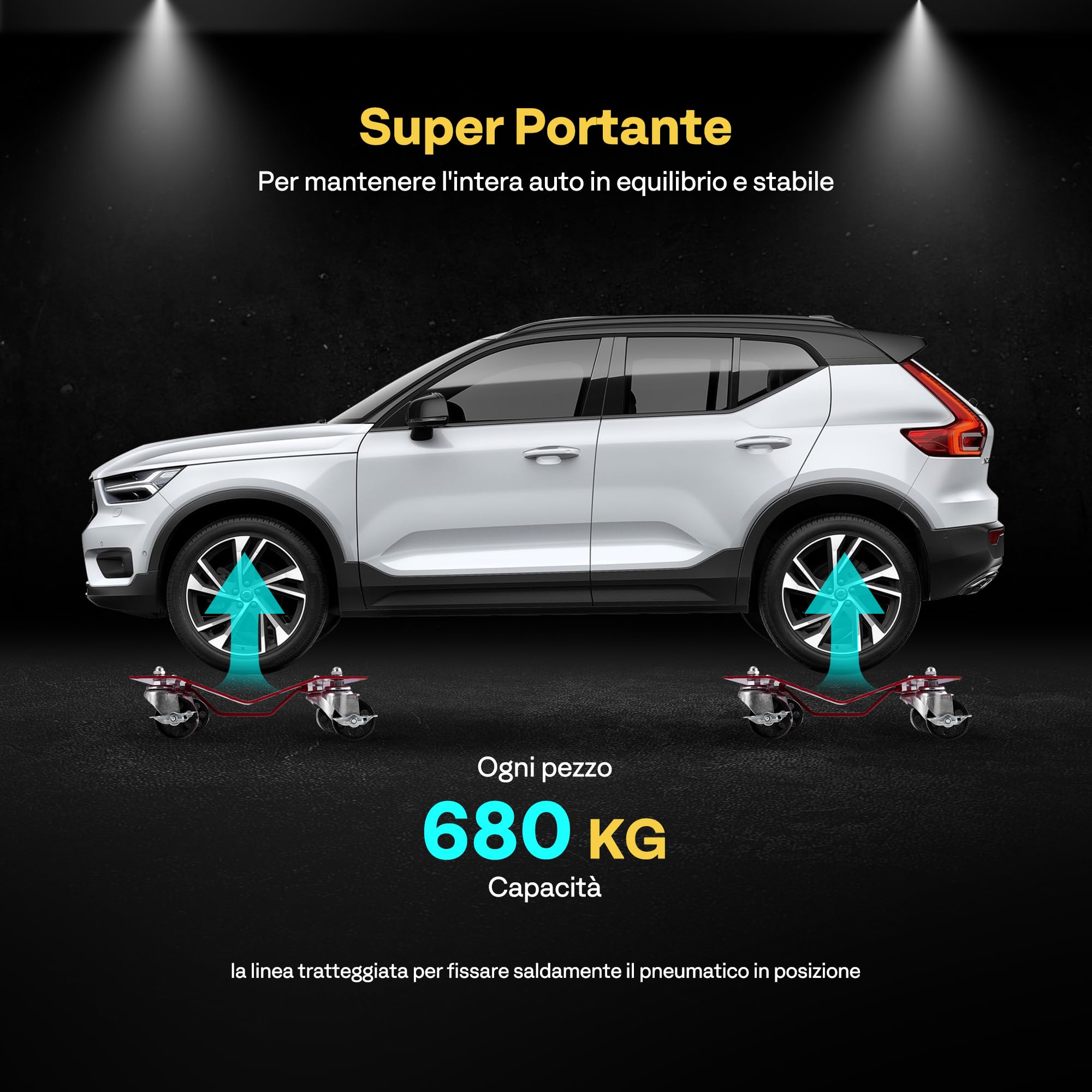 VIVOHOME Carrello Sposta Auto Moto Sottoruote 4 Pezzi, Carico Singolo 680kg Capacità di Carico 2720kg in Totale per Spostare Auto Camion e Moto Trailer Rosso