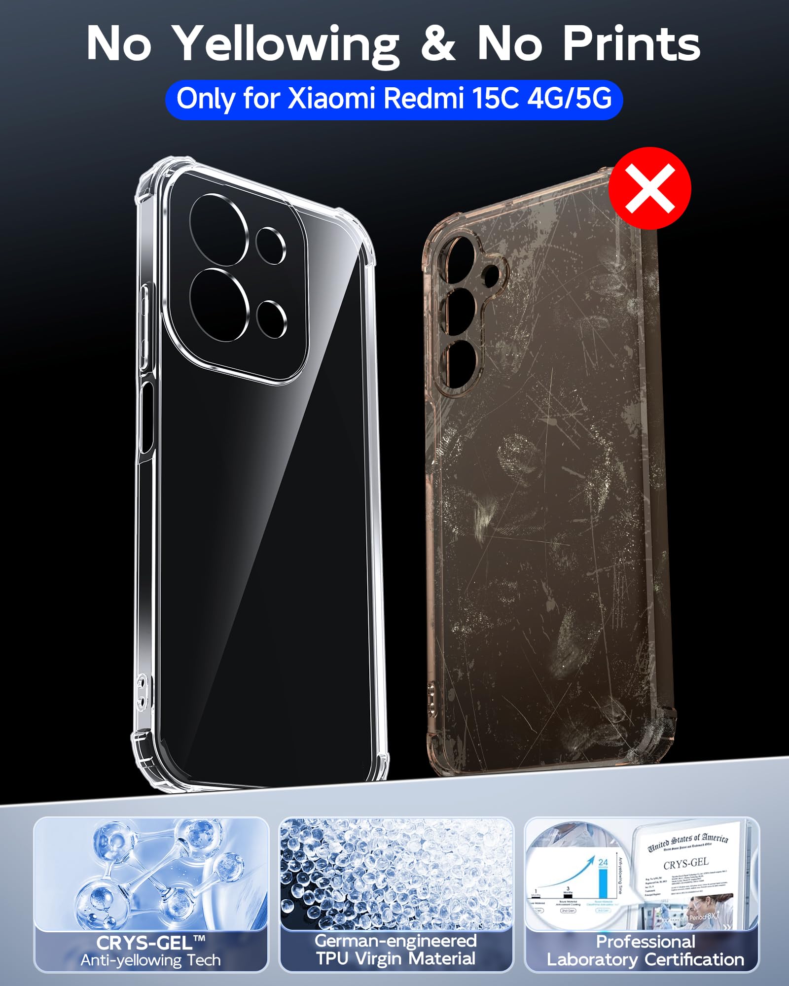 LeYi Etui na Redmi 15C 4G z 2 szkłem hartowanym, ochrona aparatu Etui silikonowe miękkie TPU Bumper Oryginalny Slim Odporny na wstrząsy Etui na telefon Redmi 15C 4G, przezroczysty