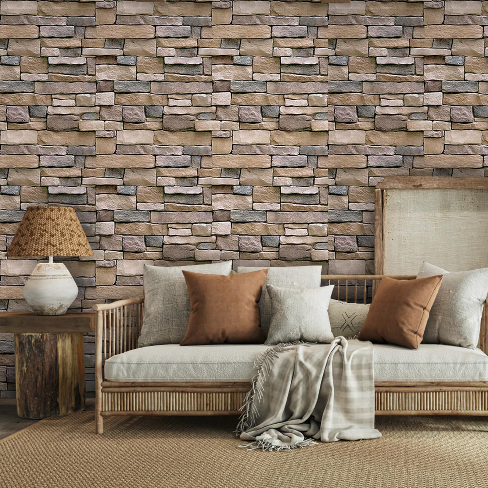 Abyssaly Carta da parati con mattoni Peel and Stick Faux Stone Brick Stick su carta da parati 45 x 1500 cm