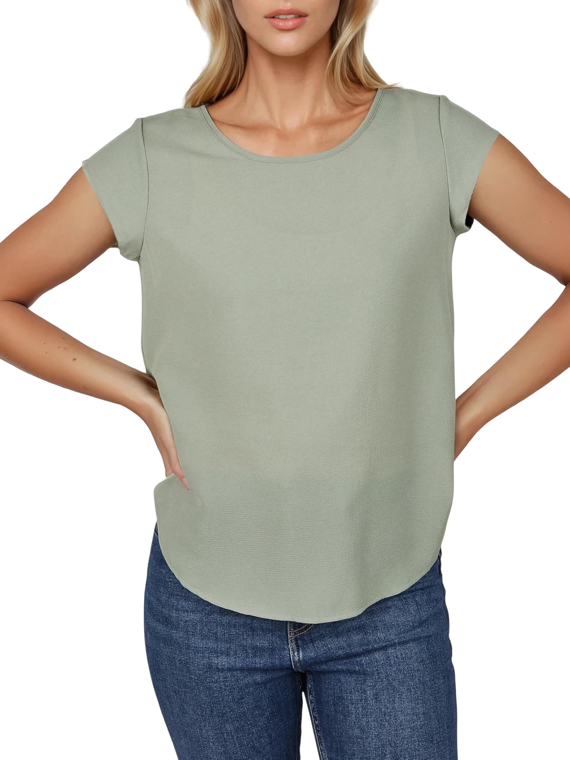 ONLY ONLVIC Lot de 2 t-shirts à col rond et manches courtes pour femme Coupe droite Motif basique Couleur unie Blanc Noir Vert Rose Bleu 34 36 38 40 42 44, Lily Pad (15284243), 44
