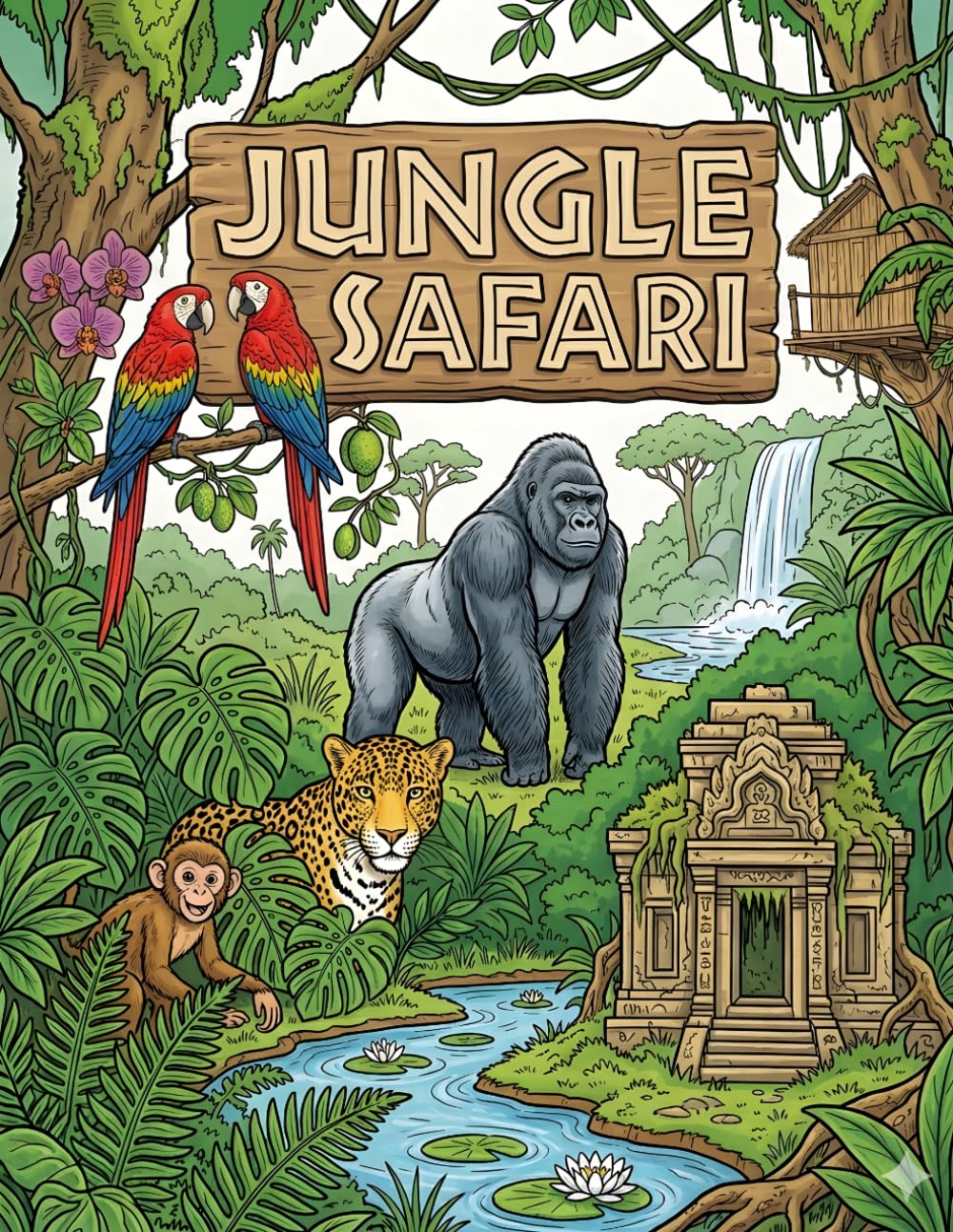 Jungle Safari Coloring Book for Kids: Amazing Animal Adventures, Wild Jungle Scenes, Fun Educational Coloring Activities for kids