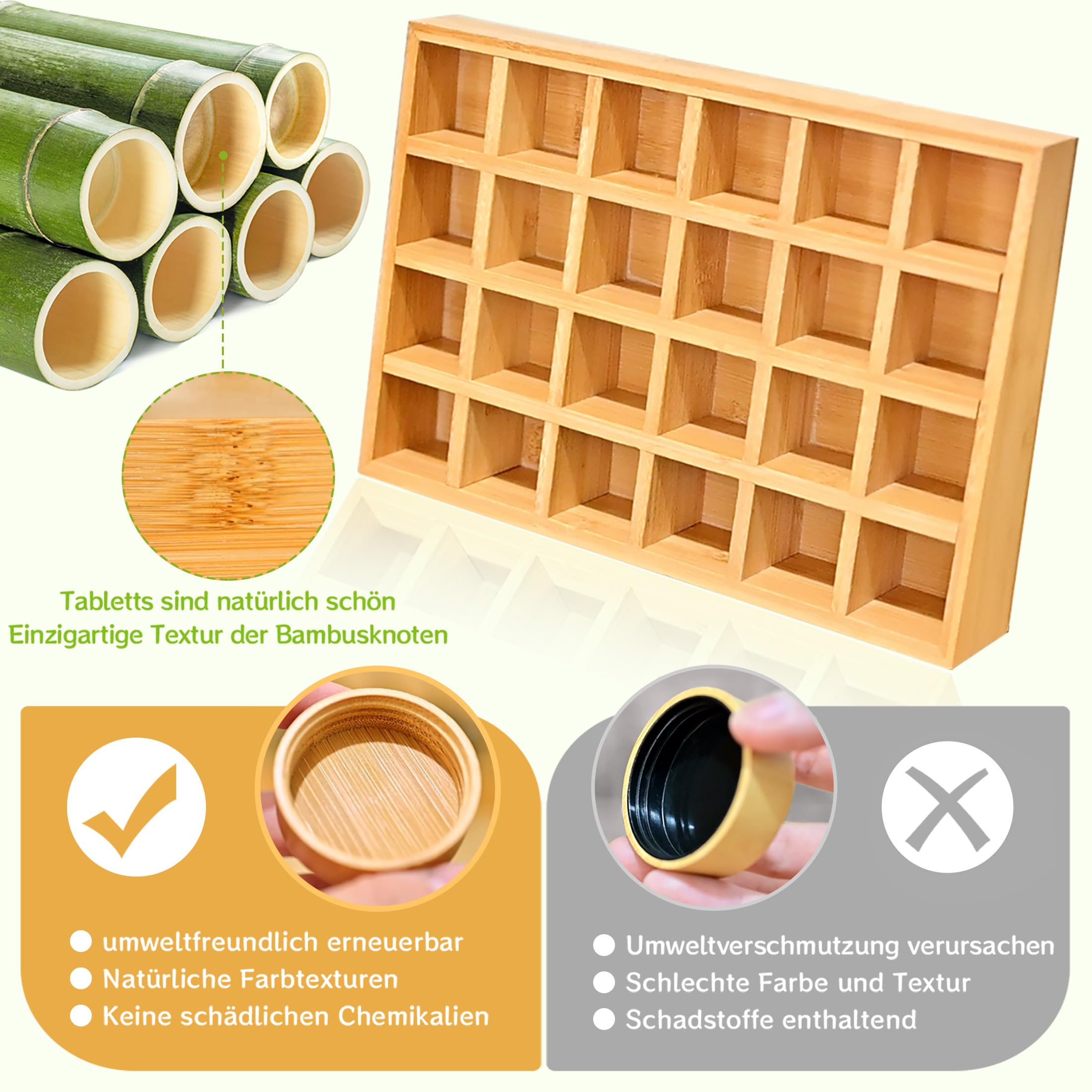 Umweltfreundliches Gewürzregale Holz mit 24 Bambusfächern | 24 120ml-Gewürzgläser Drawer Organizer | Gewürzregal mit Gläsern Gewürzetiketten | Gewürzregal Stehend | Gewürz Organizer