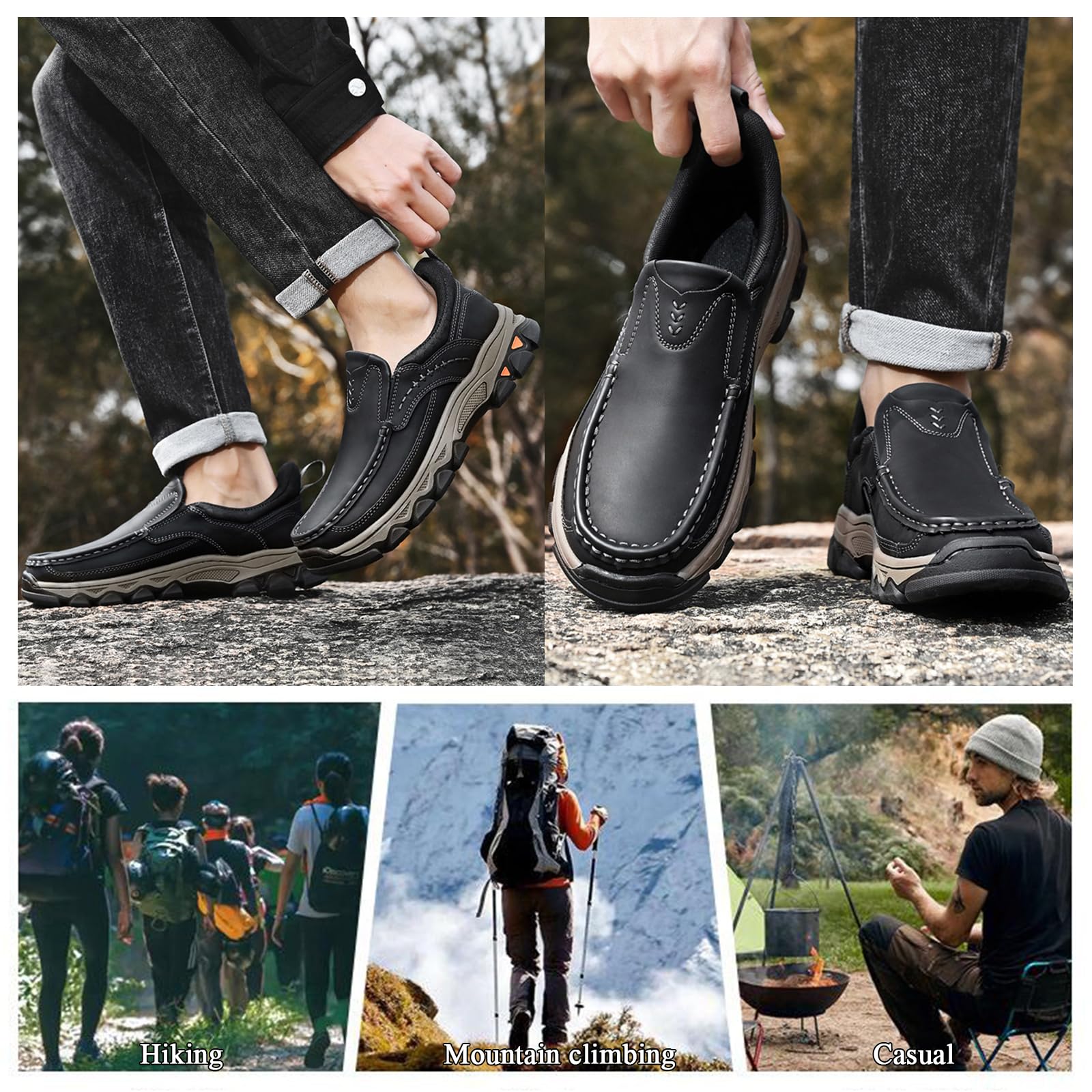Buty męskie mokasyny wsuwane wodoodporne antypoślizgowe buty turystyczne skórzane biznesowe wygodne na co dzień Loafers