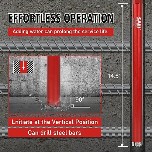 Miniatura 7 de SALI Brocas de núcleo de diamante húmedo de 2-1/2 pulgadas (2.559 in) de diámetro, profundidad de perforación de 15 pulgadas (14.961 in), segmentos