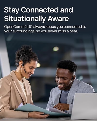 Miniatura 5 de SHOKZ OpenComm2 Auriculares de conducción ósea de oído abierto, auriculares inalámbricos Bluetooth para computadora con micrófono de cancelación de