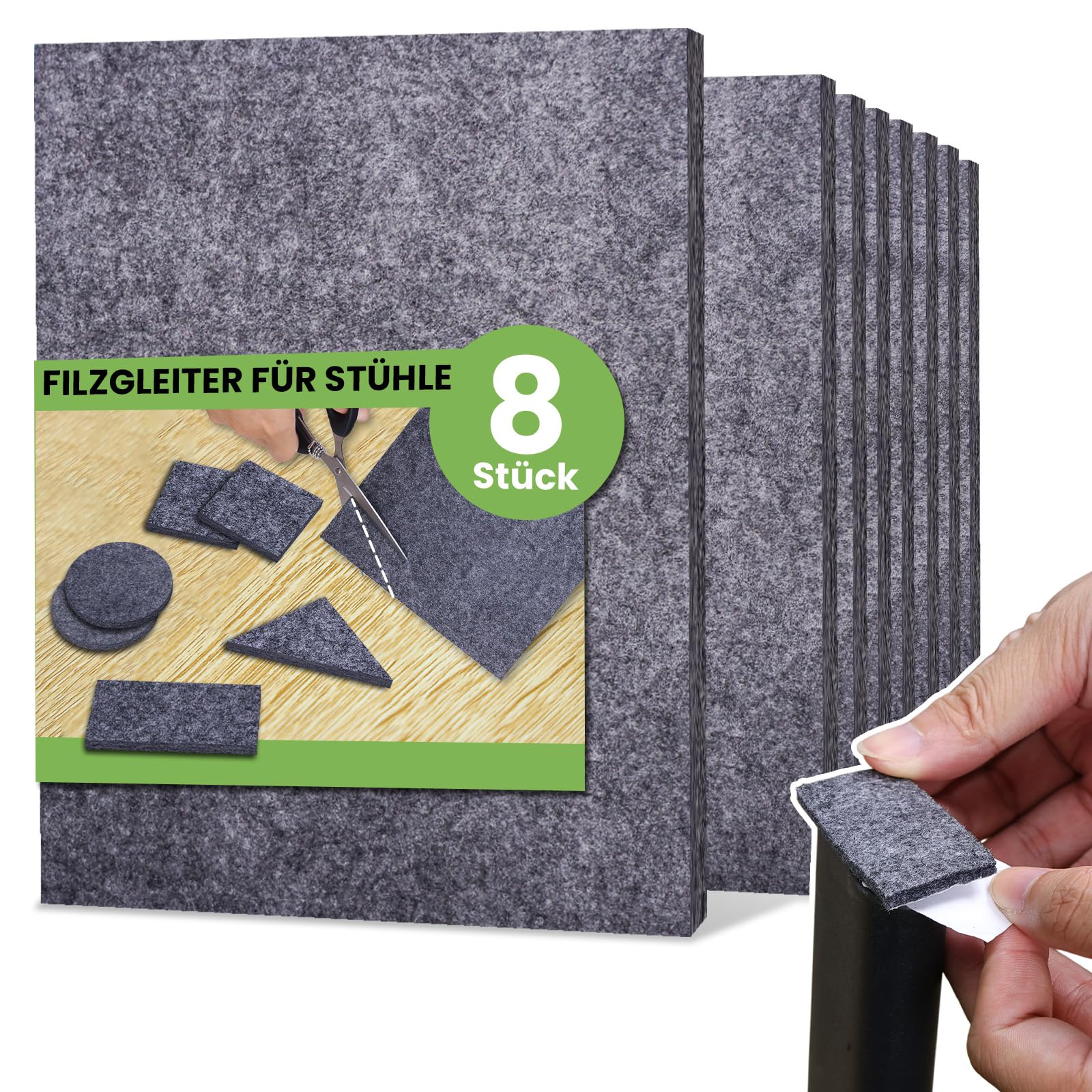 Selbstklebende Filzgleiter, Klebefilz aus Zuschneiden (8 Stück 16x20cm 4mm) Bodenschutz Möbelgleiter Stuhlgleiter & Filzplatten Grau