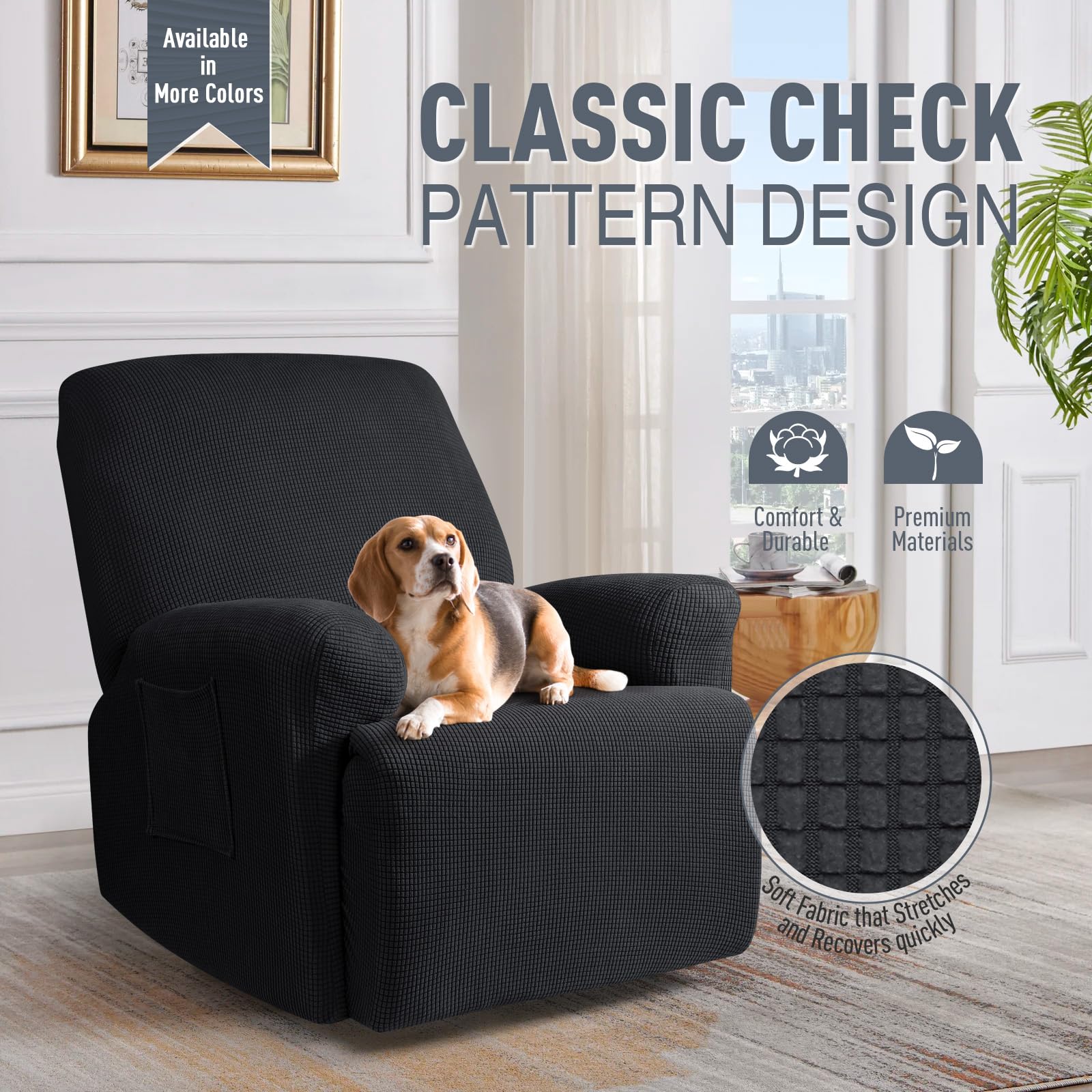TAOCOCO Recliner Cover 4-Pieces, Recliner Stretch Sofa Slipcover, Recliner Cover 1 Seater, Couch Protector Soft, Furniture Protector Covers with Elastic,Chair Covers Jacquard Pattern (Black)