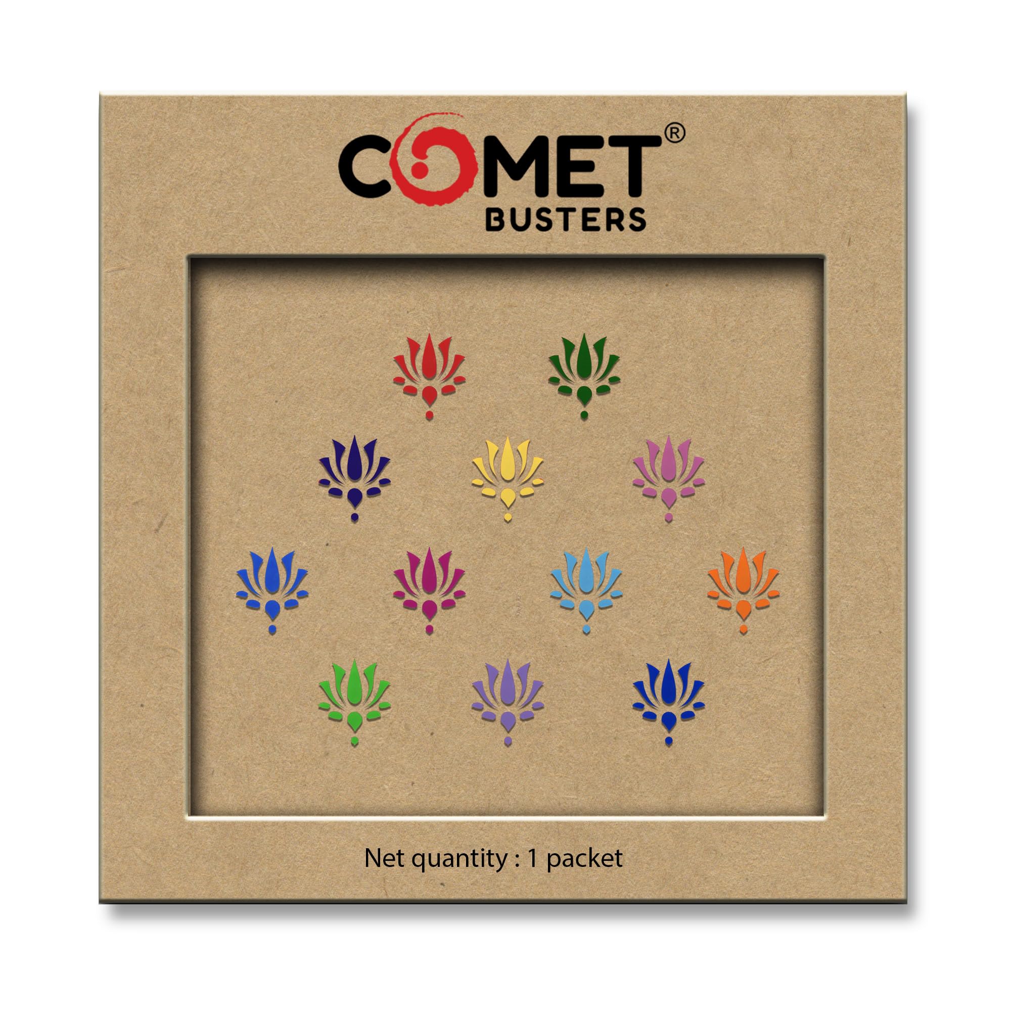 Comet Busters® Lotus Designer Bindis for Women – Multicolor Lotus Shape Forehead Reusable Self Adhesive Traditional Bindis –(CBIN2522) (12 Bindis)-picture-29