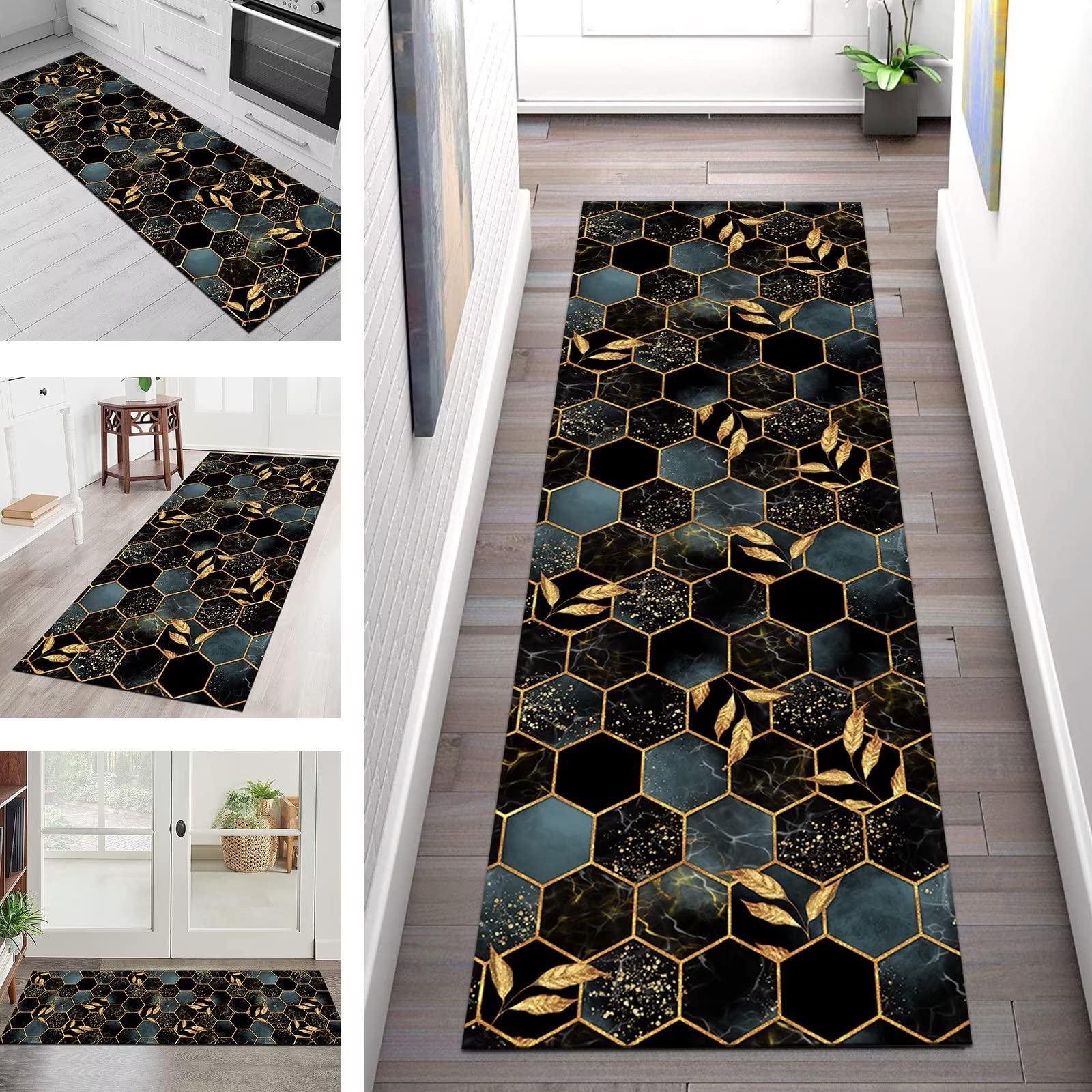 Tappeto Passatoia cucina Antiscivolo Lavabile Lungo Tappeti Runner ingresso interno Grigio Nero 3D 120X180CM Moderno Antimacchia Tappeto Passatoie per Corridoio Tappetino bagno Soggiorno per metro